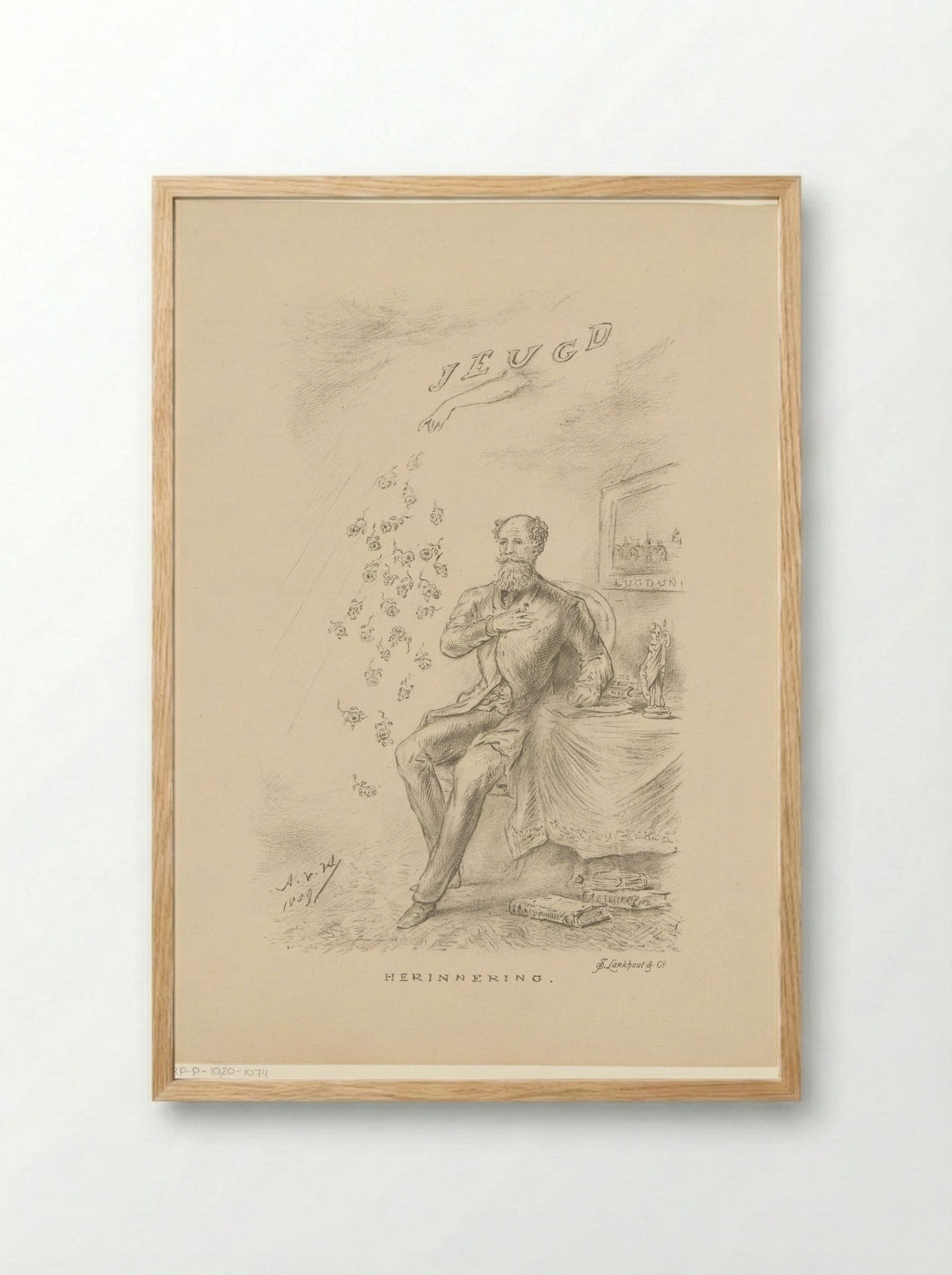 Man at a Table with Falling Roses - Samuel Lankhout & Co - Framed Print Wood