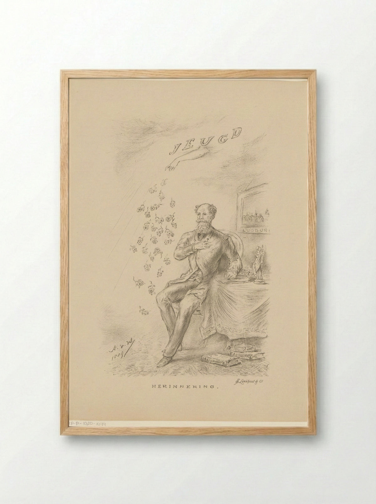 Man at a Table with Falling Roses - Samuel Lankhout & Co - Framed Print Wood