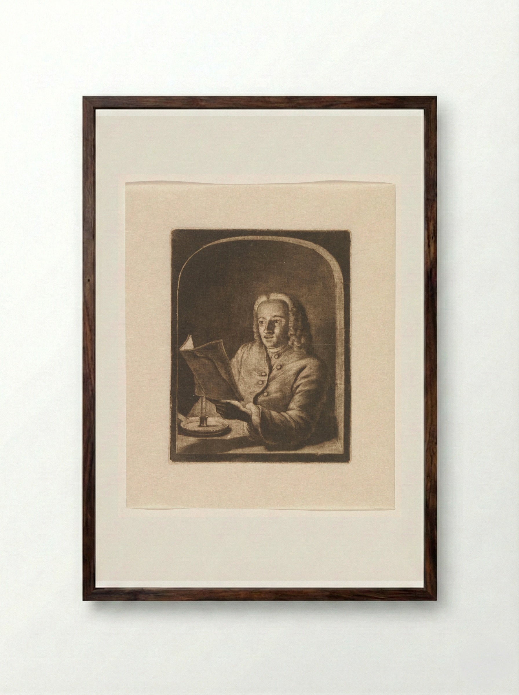 Man bij kaarslicht, mogelijk Jan Snellen - Aert Schouman - Framed Print Dark Wood