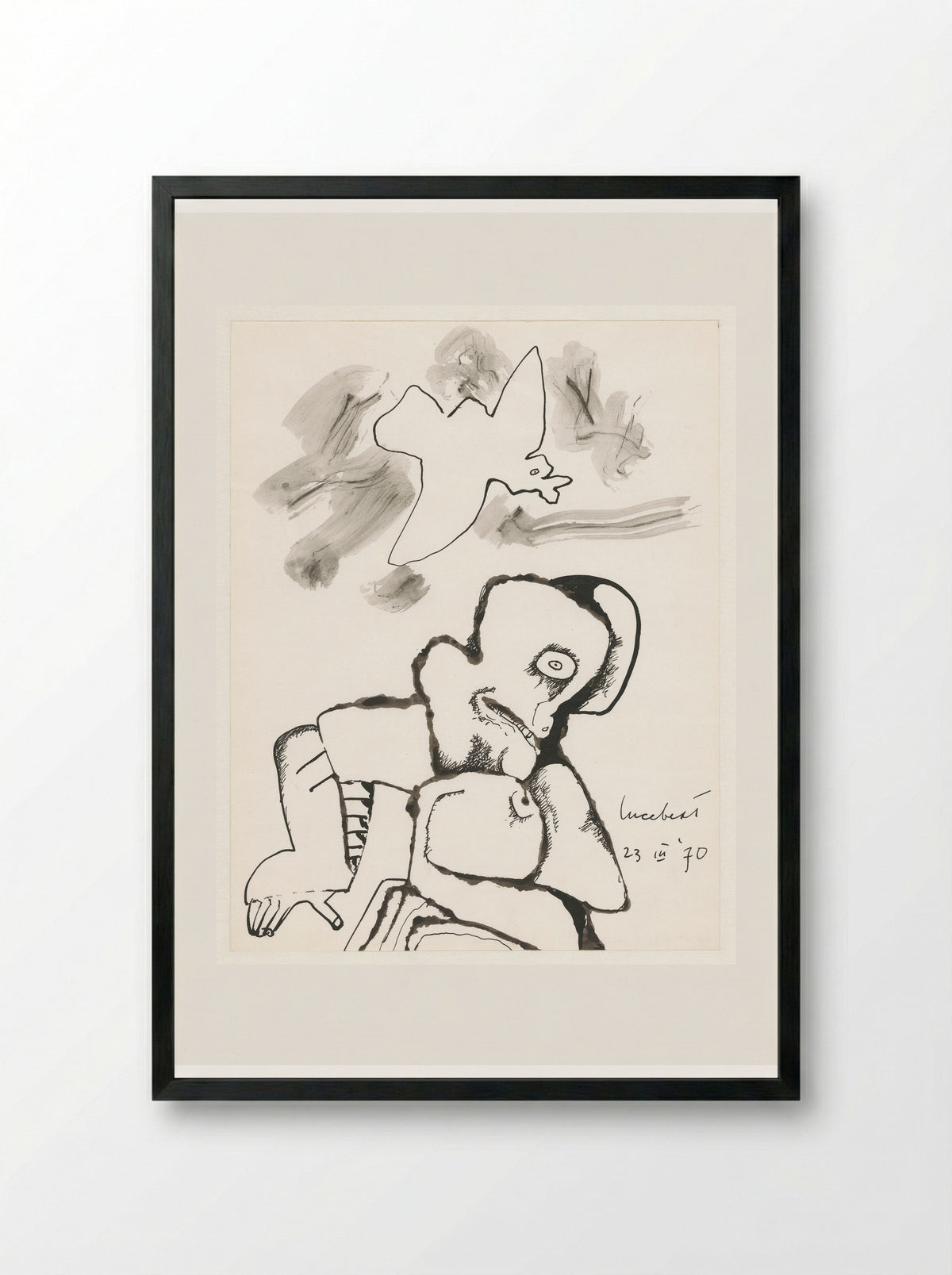 Man en vogel - Lucebert - Framed Print Black