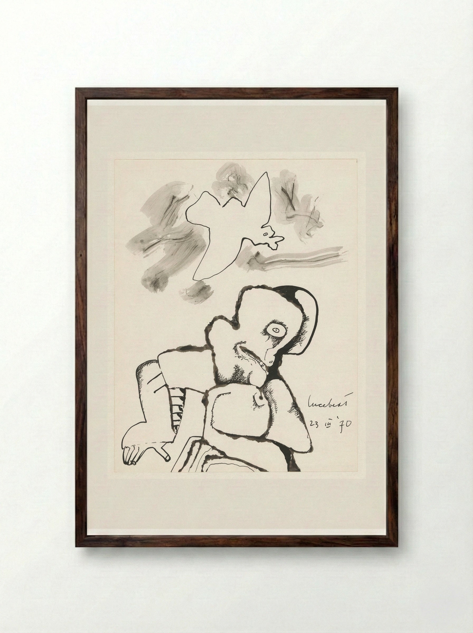 Man en vogel - Lucebert - Framed Print Dark Wood