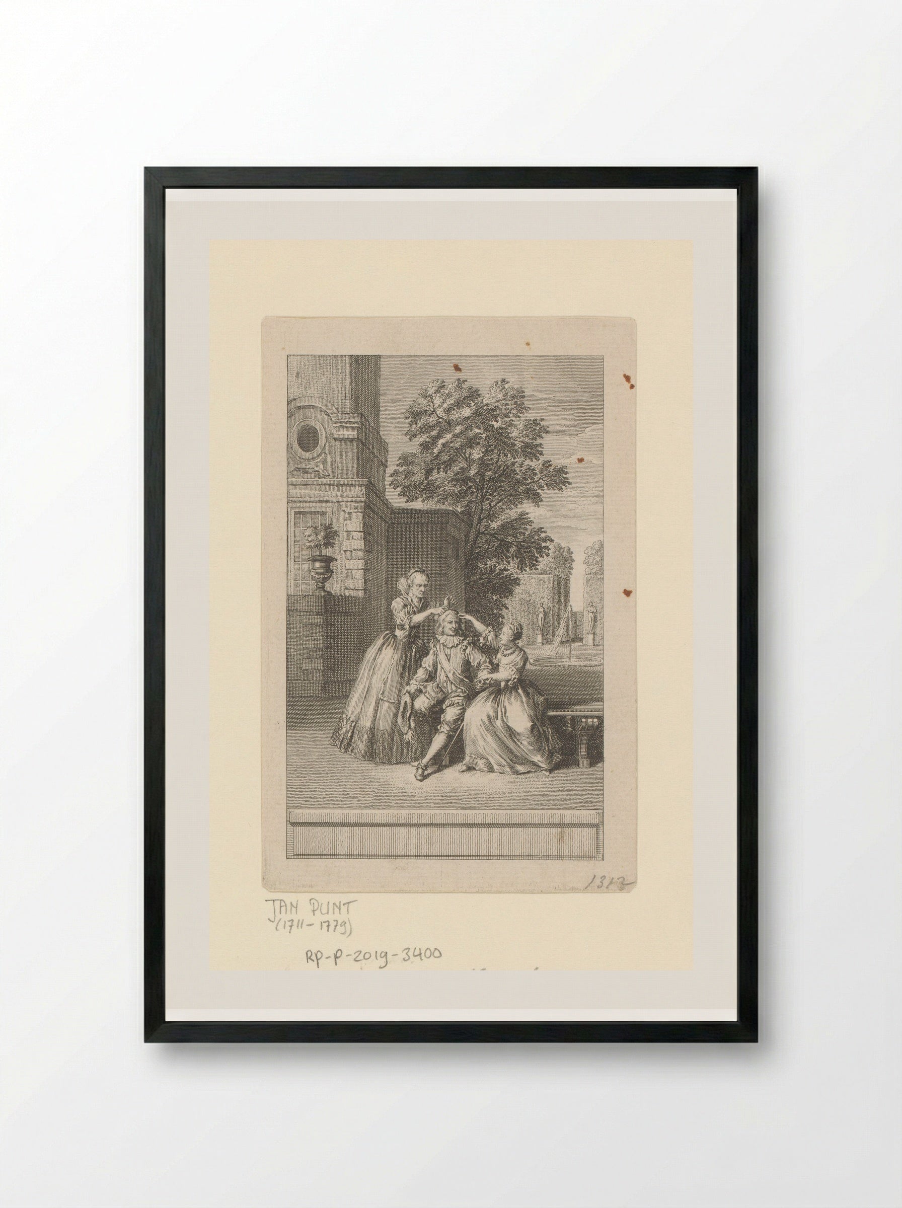 Man en zijn maîtresses in een tuin - Jan Punt - Framed Print Black
