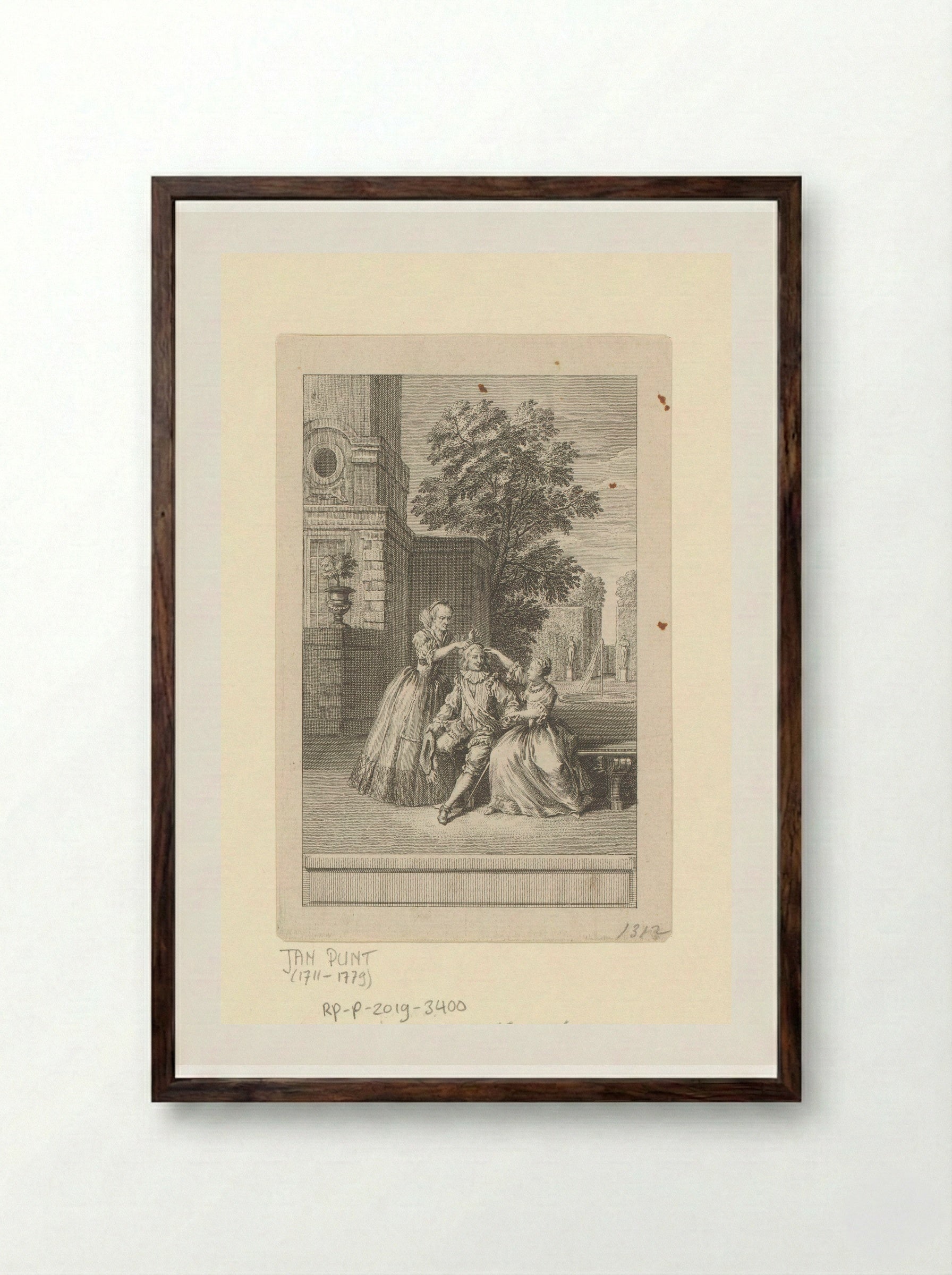 Man en zijn maîtresses in een tuin - Jan Punt - Framed Print Dark Wood