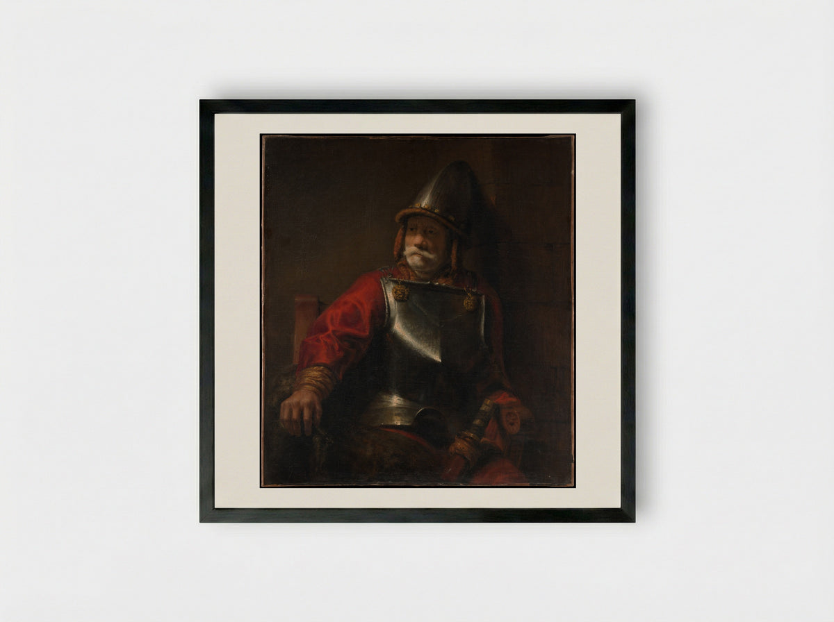 Man in Armor (Mars?) - Rembrandt van Rijn - Framed Print Black