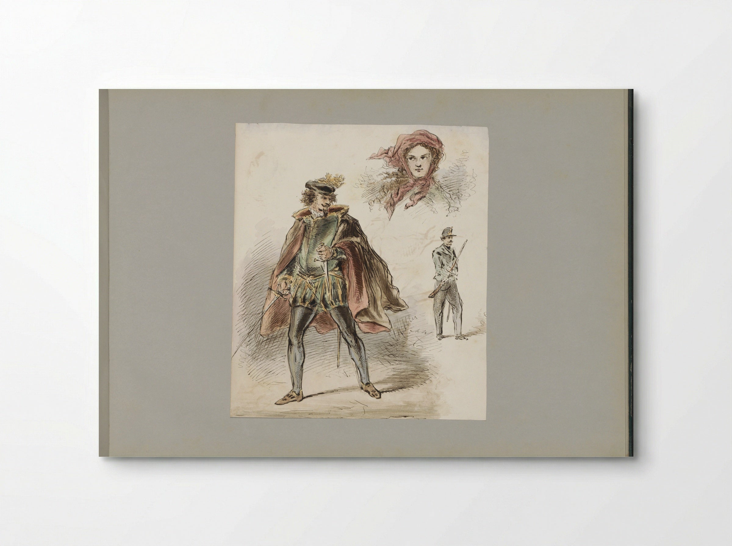 Man in Historical Costume, a Woman with a Headscarf, and a Soldier - Alexander Ver Huell - Poster