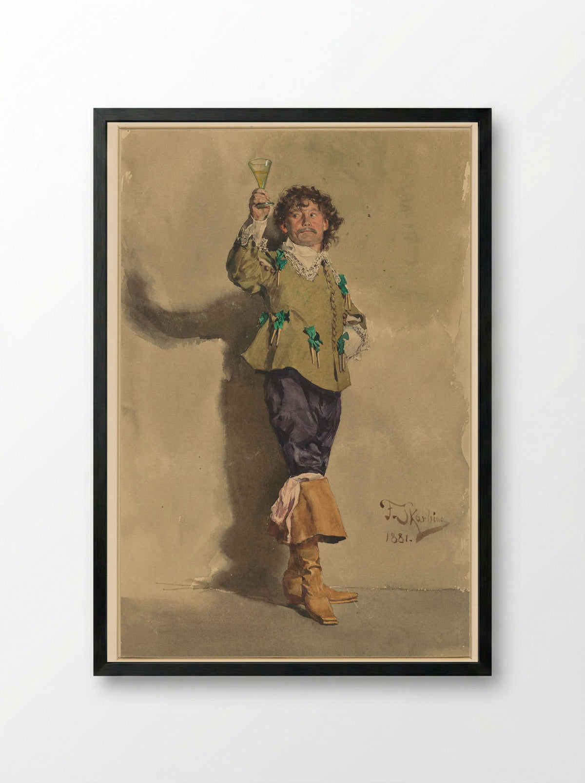 Man in Louis XIII Costume Raising a Glass - Franz Skarbina - Framed Print Black