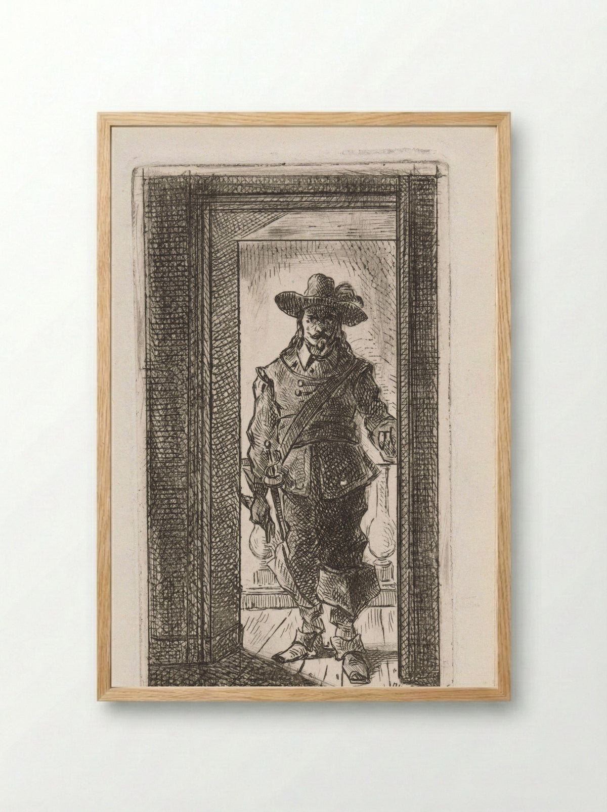 Man in Seventeenth-Century Costume Standing in a Doorway - Jan Gerard Smits - Framed Print Wood