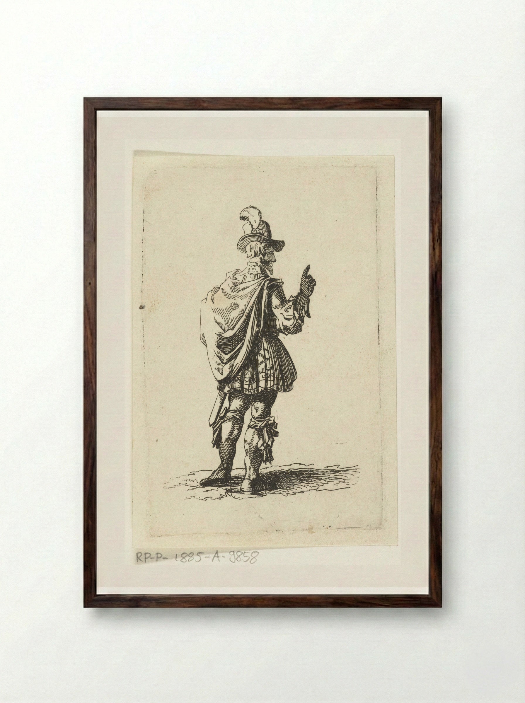 Man in a Plumed Hat Seen from Behind - Joannes Bemme - Framed Print Dark Wood