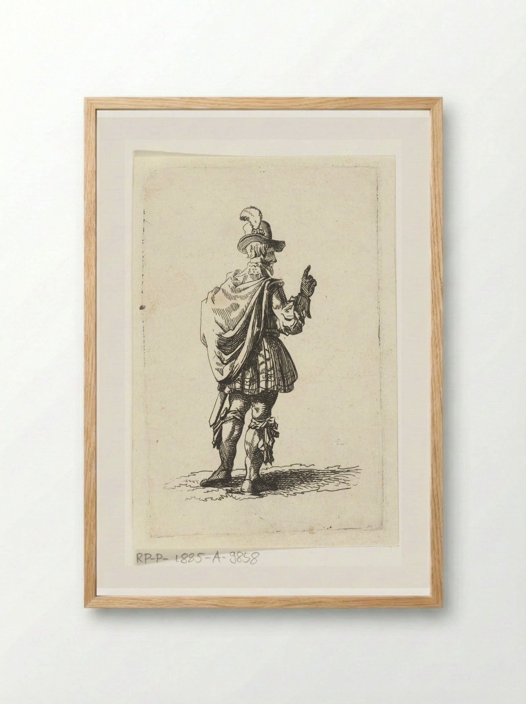 Man in a Plumed Hat Seen from Behind - Joannes Bemme - Framed Print Wood