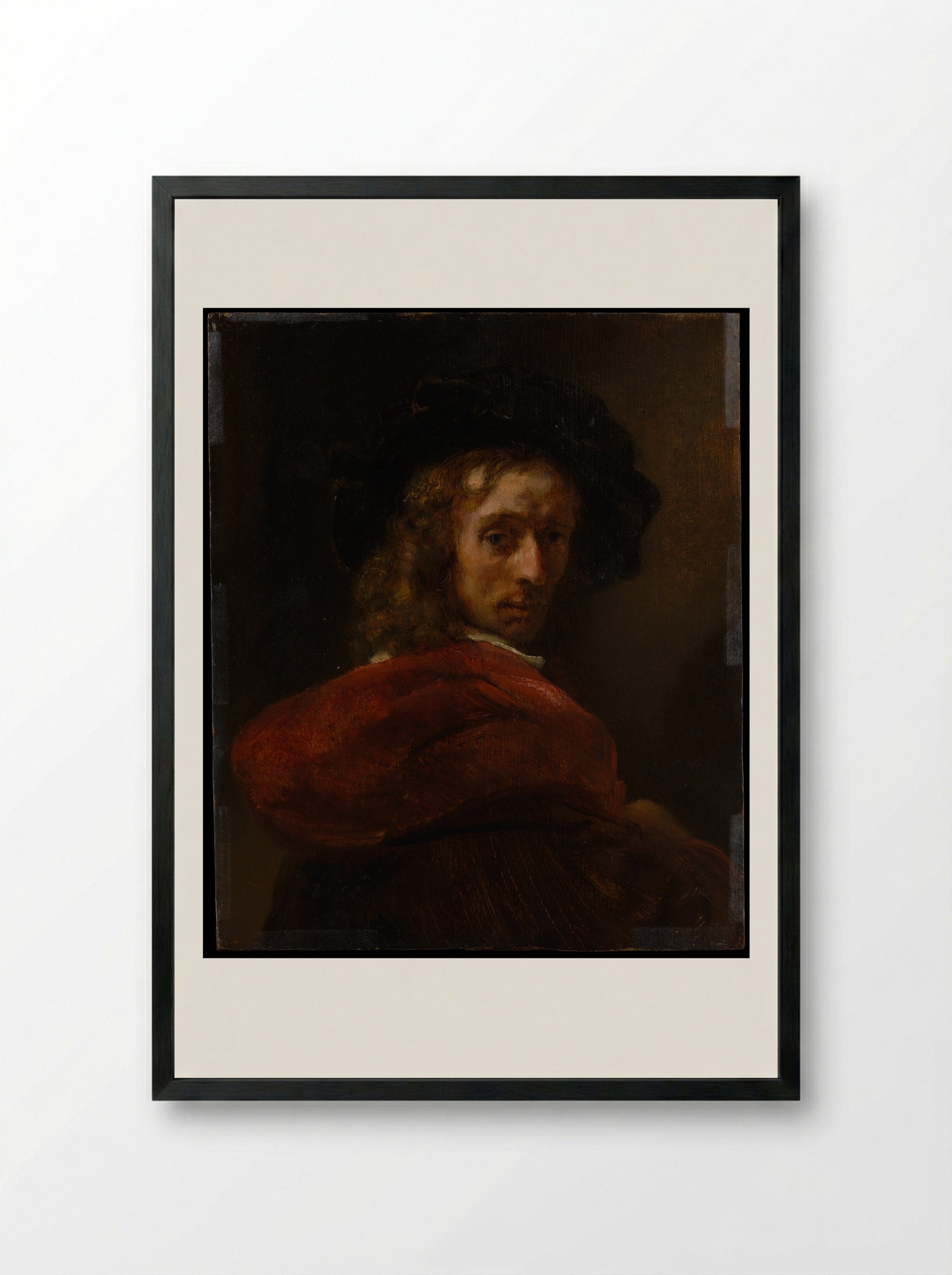 Man in a Red Cloak - Rembrandt van Rijn - Framed Print Black
