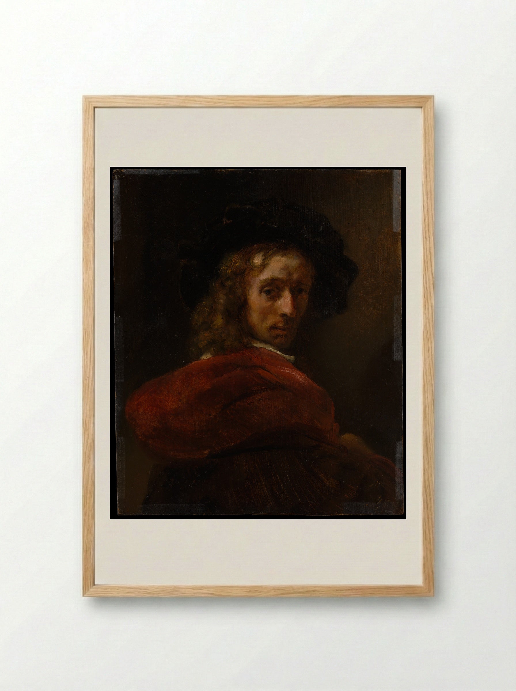 Man in a Red Cloak - Rembrandt van Rijn - Framed Print Wood