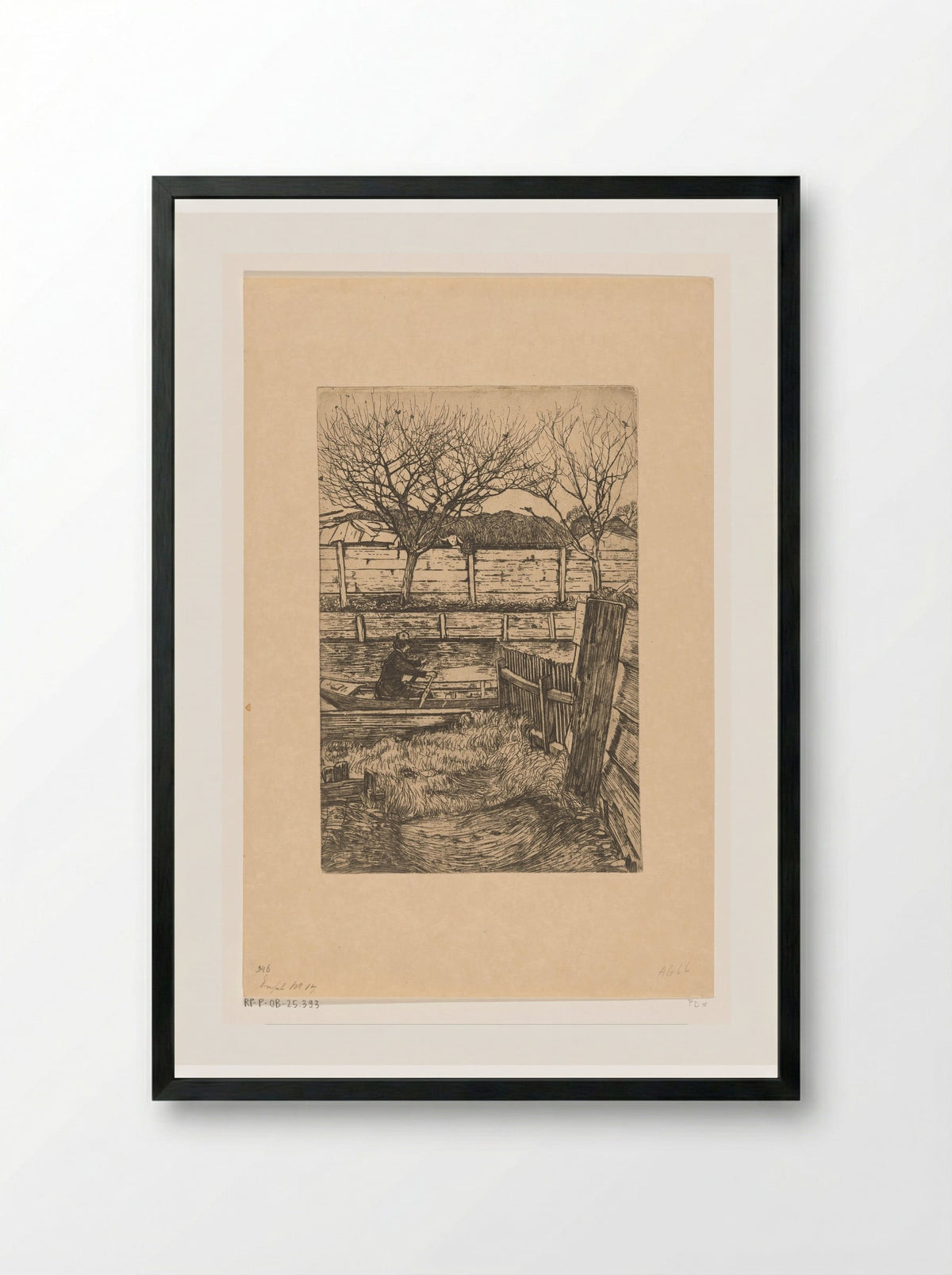Man in a Rowing Boat, Slatuinen, Amsterdam - Pieter Dupont - Framed Print Black