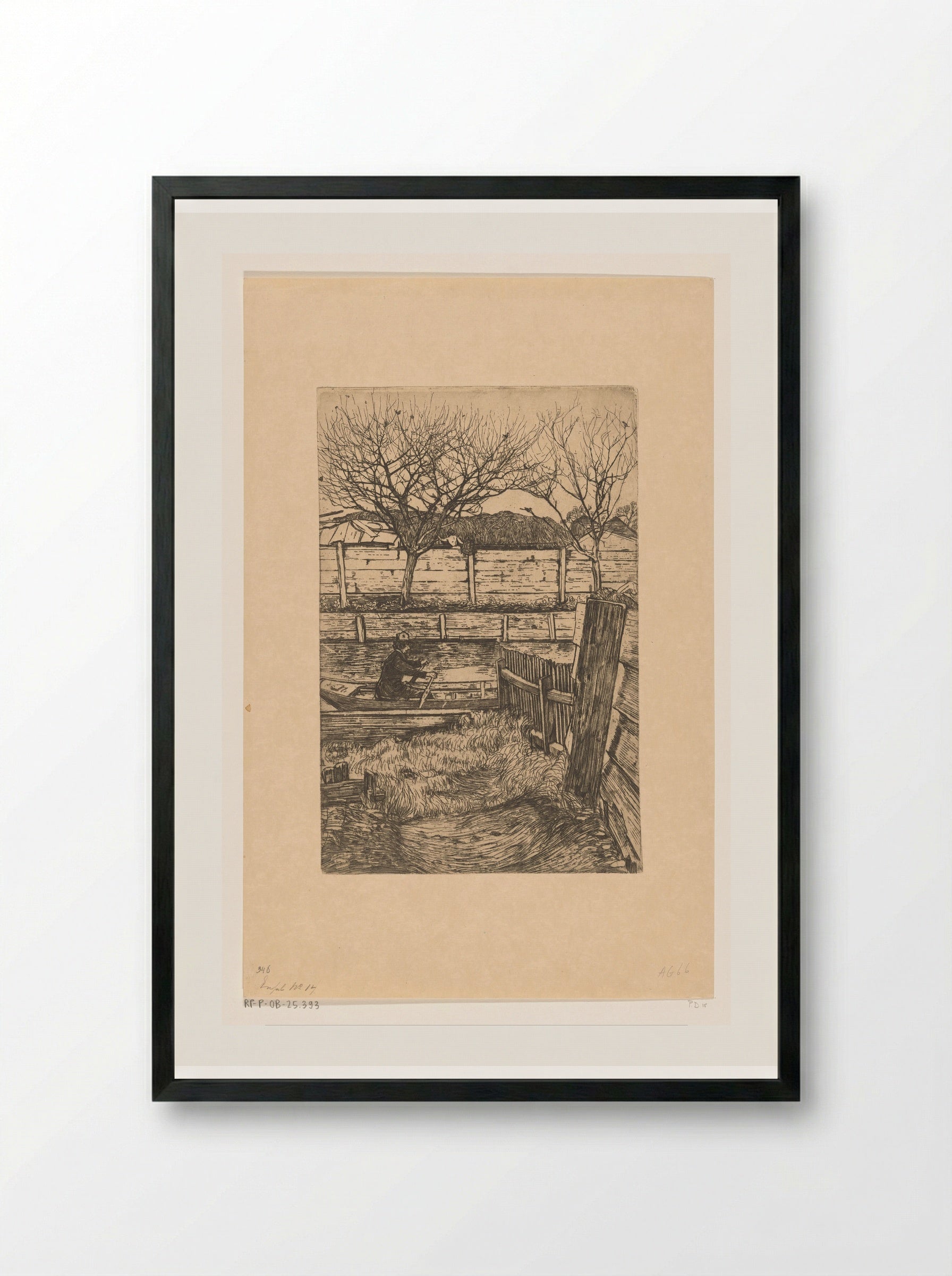 Man in a Rowing Boat, Slatuinen, Amsterdam - Pieter Dupont - Framed Print Black