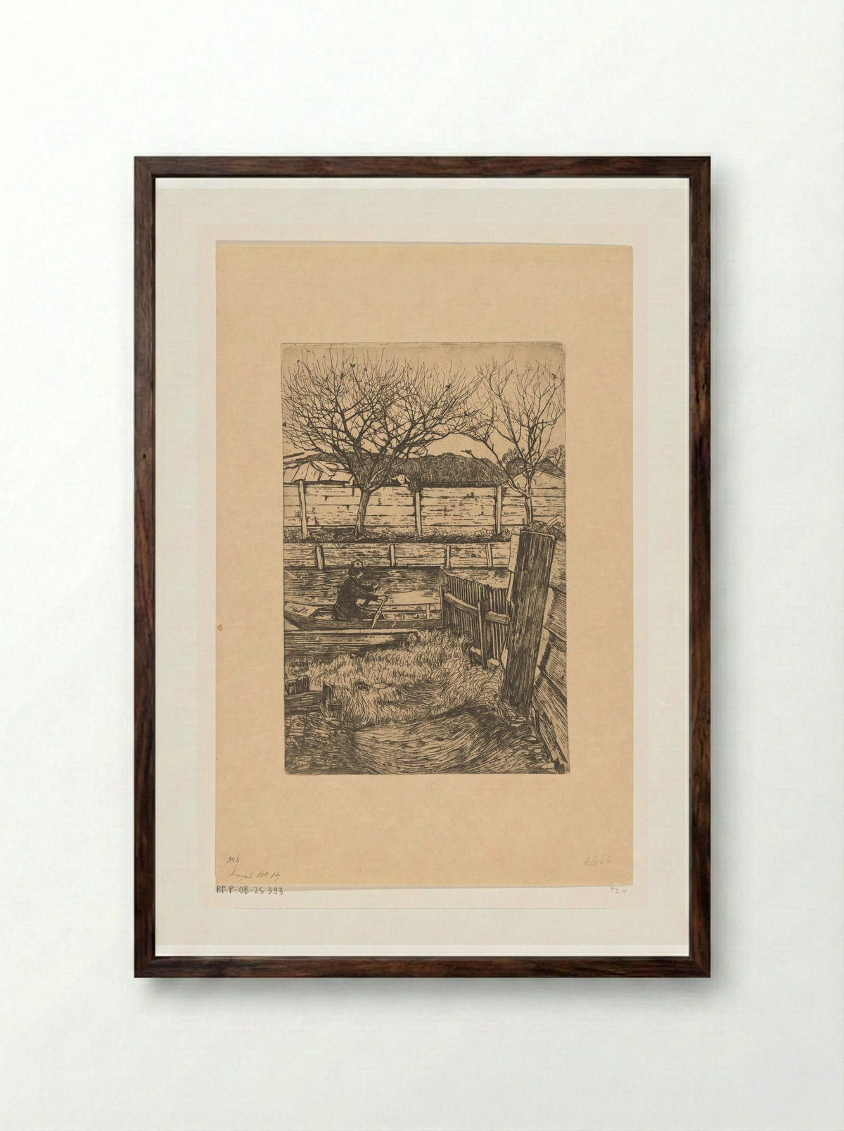 Man in a Rowing Boat, Slatuinen, Amsterdam - Pieter Dupont - Framed Print Dark Wood