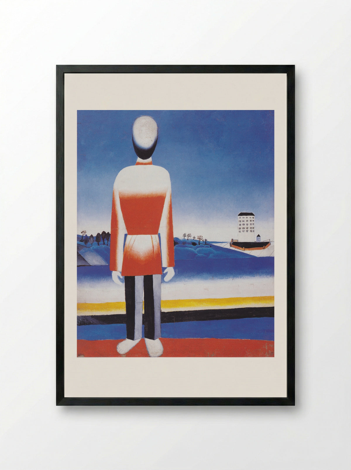 Man in a Suprematist Landscape - Kazimir Malevich - Framed Print Black