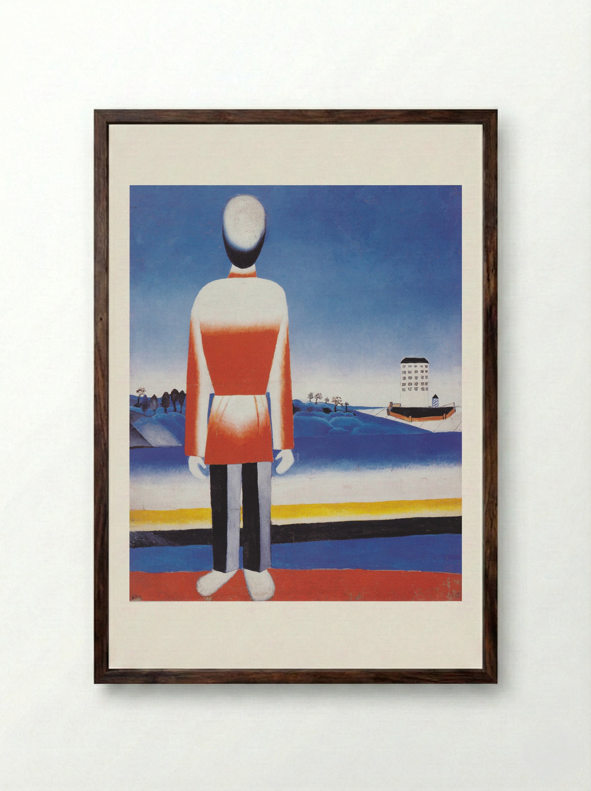 Man in a Suprematist Landscape - Kazimir Malevich - Framed Print Dark Wood