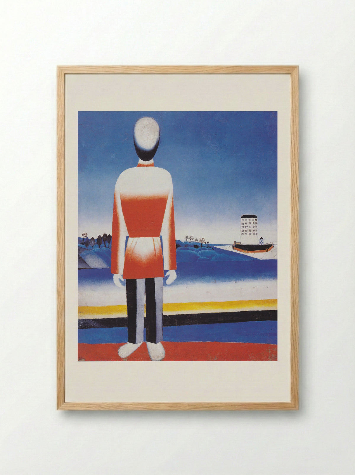 Man in a Suprematist Landscape - Kazimir Malevich - Framed Print Wood