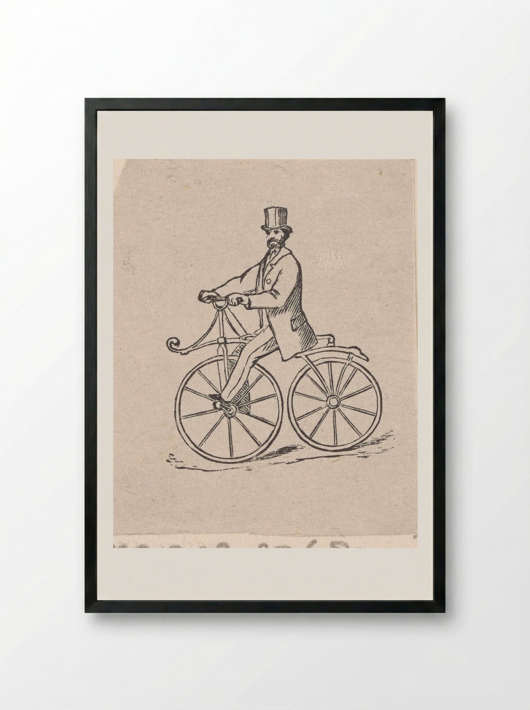 Man in a Top Hat on a Bicycle - Isaac Weissenbruch - Framed Print Black