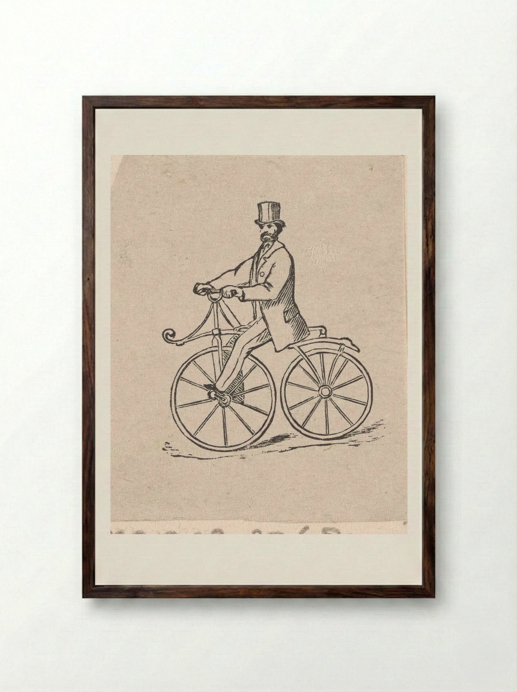 Man in a Top Hat on a Bicycle - Isaac Weissenbruch - Framed Print Dark Wood