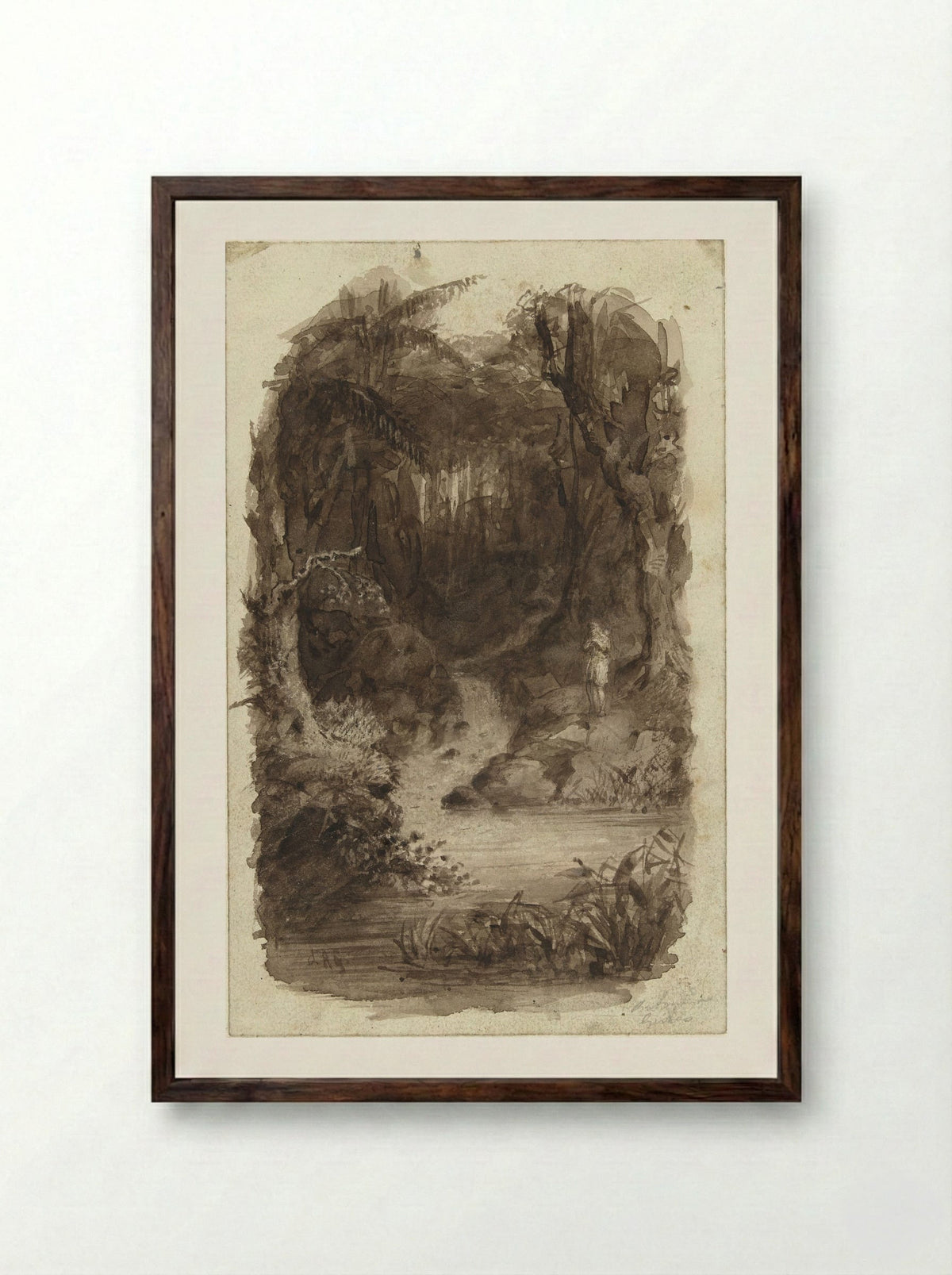 Man in a Tropical Forest, Standing by Water - Johannes Christiaan d' Arnaud Gerkens - Framed Print Dark Wood