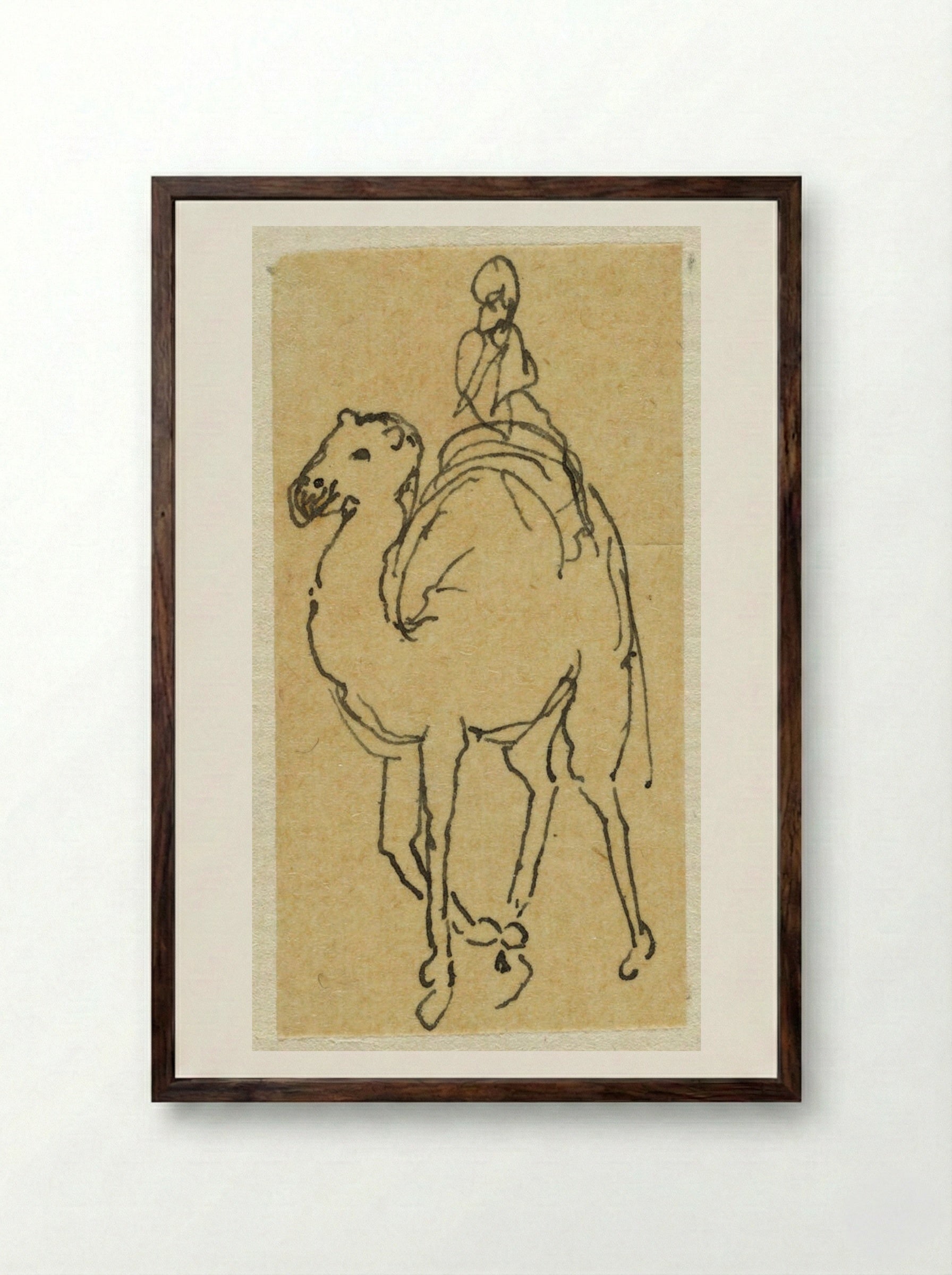 Man in a Turban on a Camel - Rodolphe Bresdin - Framed Print Dark Wood