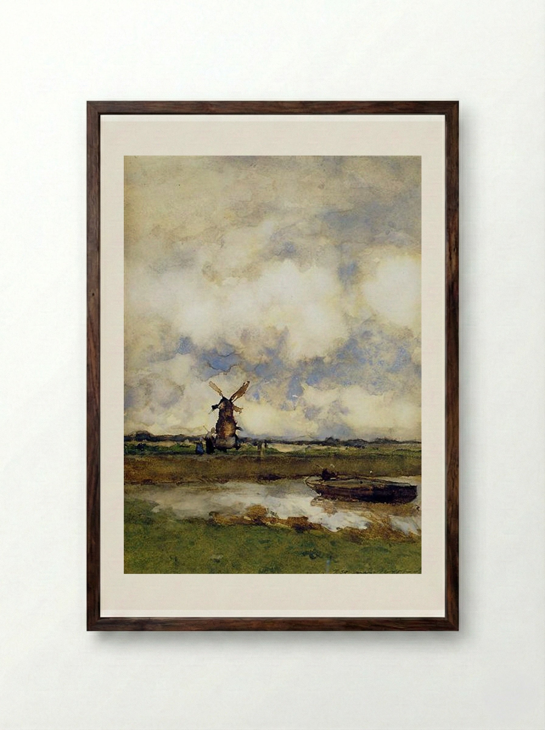 Man in a boat in a canal - Johan Hendrik Weissenbruch - Framed Print Dark Wood