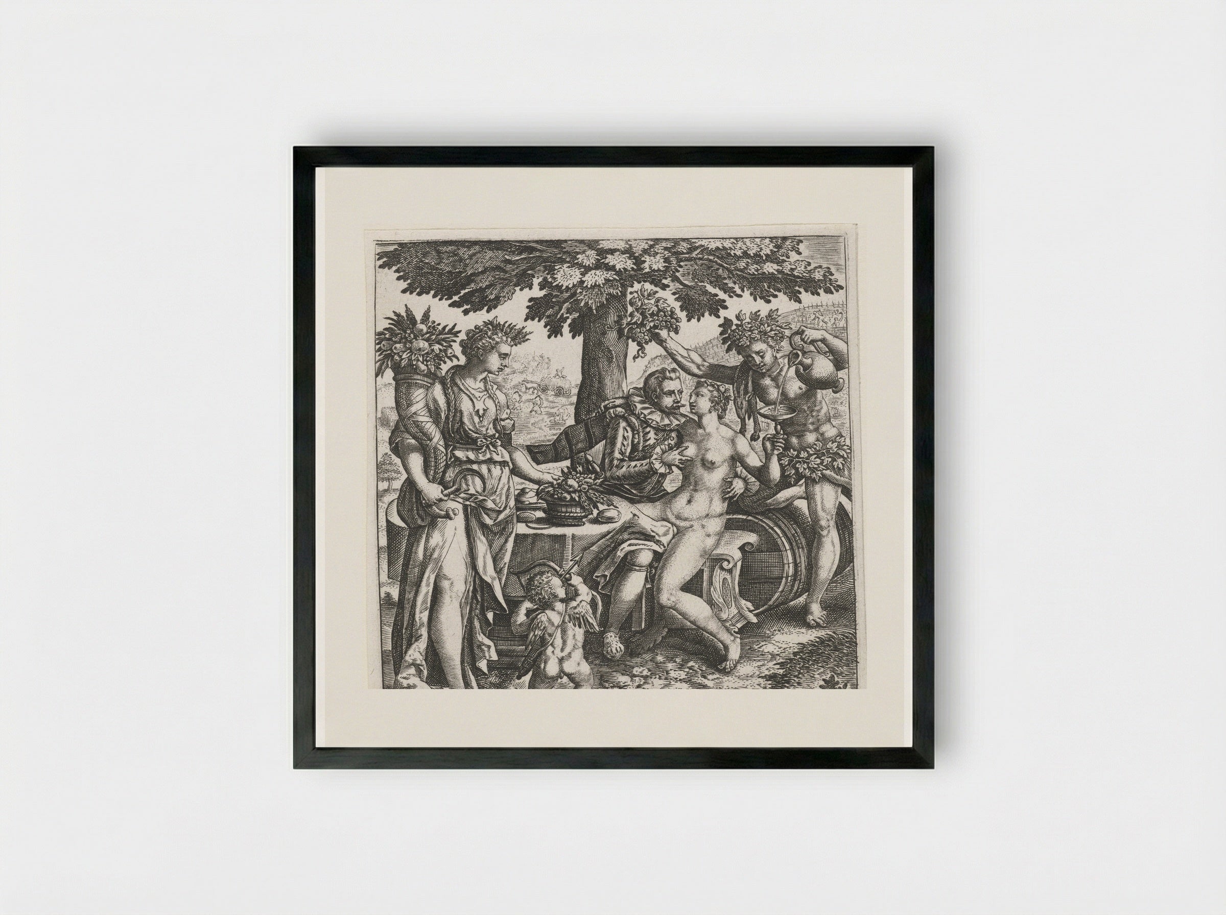 Man in gezelschap van Venus, Ceres en Bacchus - Johann Theodor de Bry - Framed Print Black