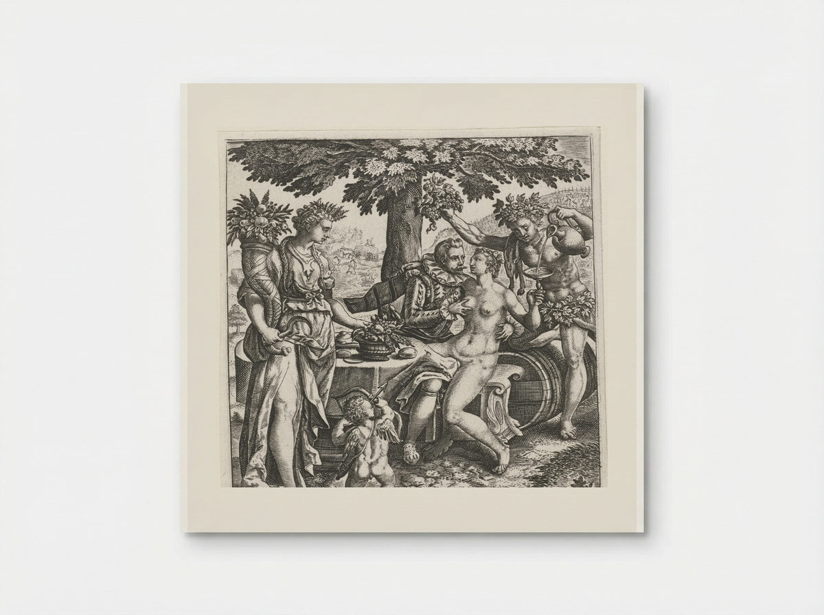 Man in gezelschap van Venus, Ceres en Bacchus - Johann Theodor de Bry - Poster