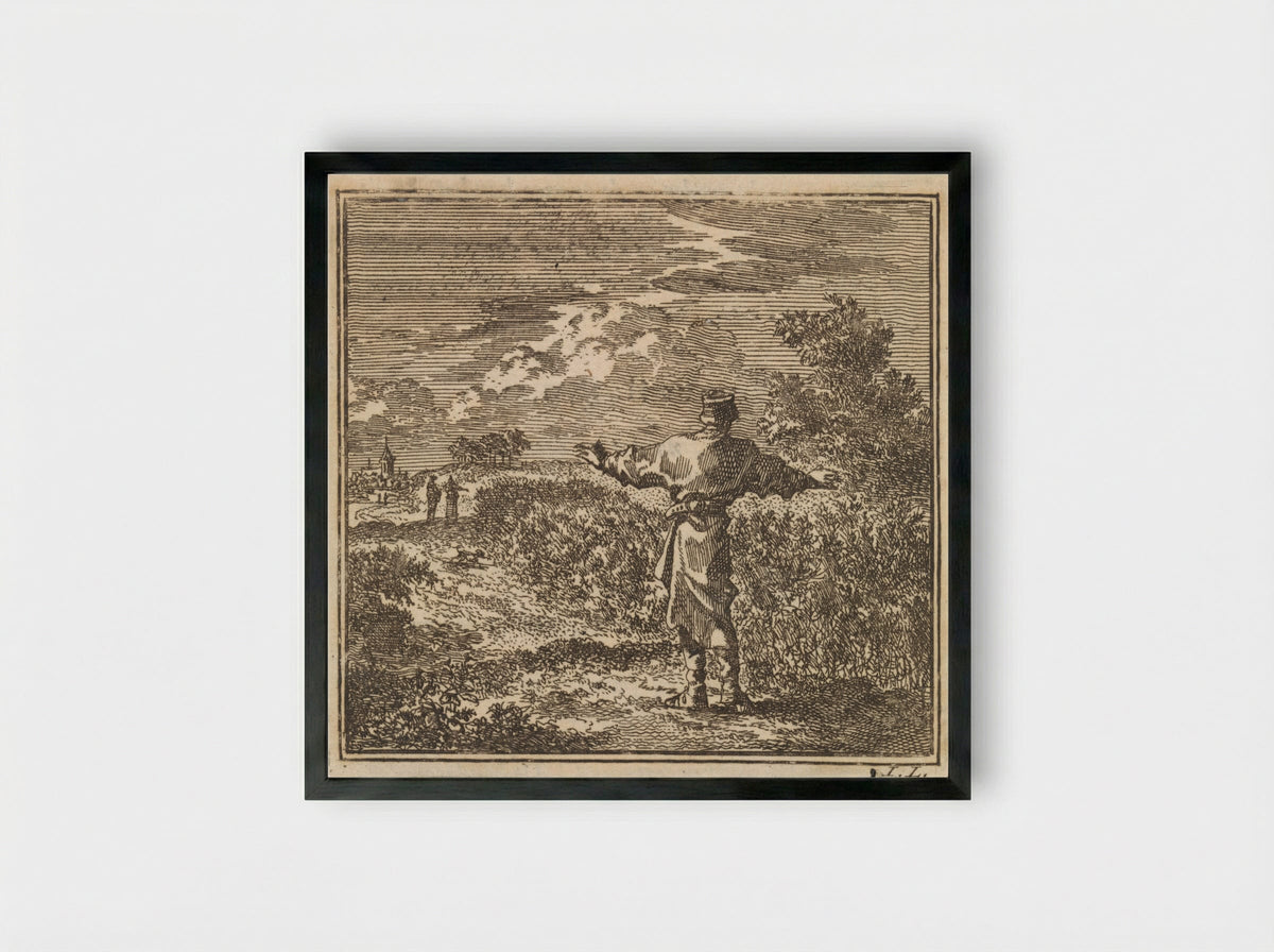 Man kijkt uit over een koolzaadveld - Arentsz & Cornelis van der Sys, weduwe Pieter (II) - Framed Print Black