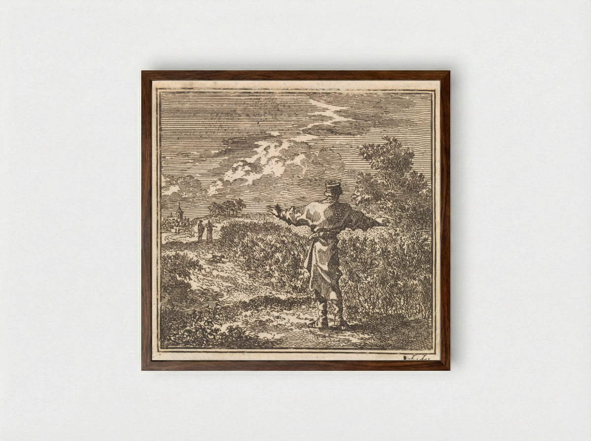 Man kijkt uit over een koolzaadveld - Arentsz & Cornelis van der Sys, weduwe Pieter (II) - Framed Print Dark Wood