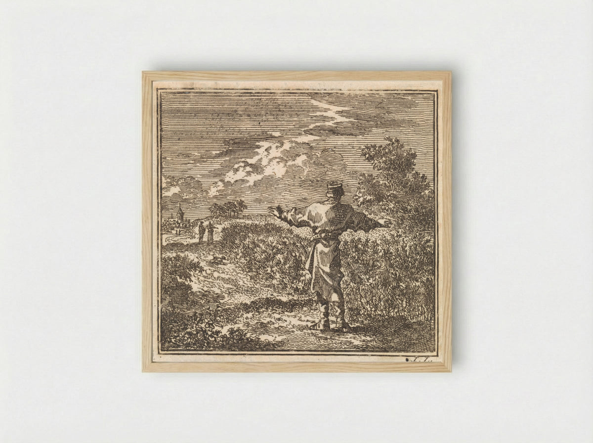 Man kijkt uit over een koolzaadveld - Arentsz & Cornelis van der Sys, weduwe Pieter (II) - Framed Print Wood