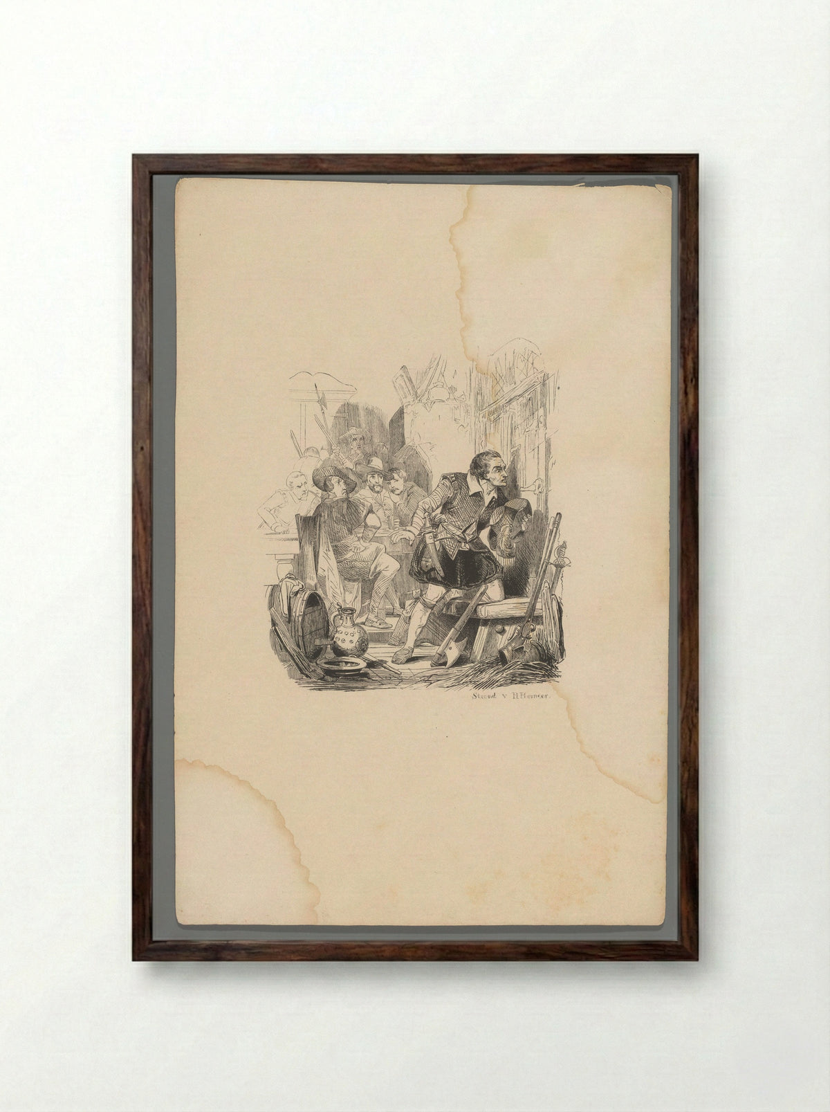 Man luisterend aan een deur - Gerhardus Fredericus Eilbracht - Framed Print Dark Wood