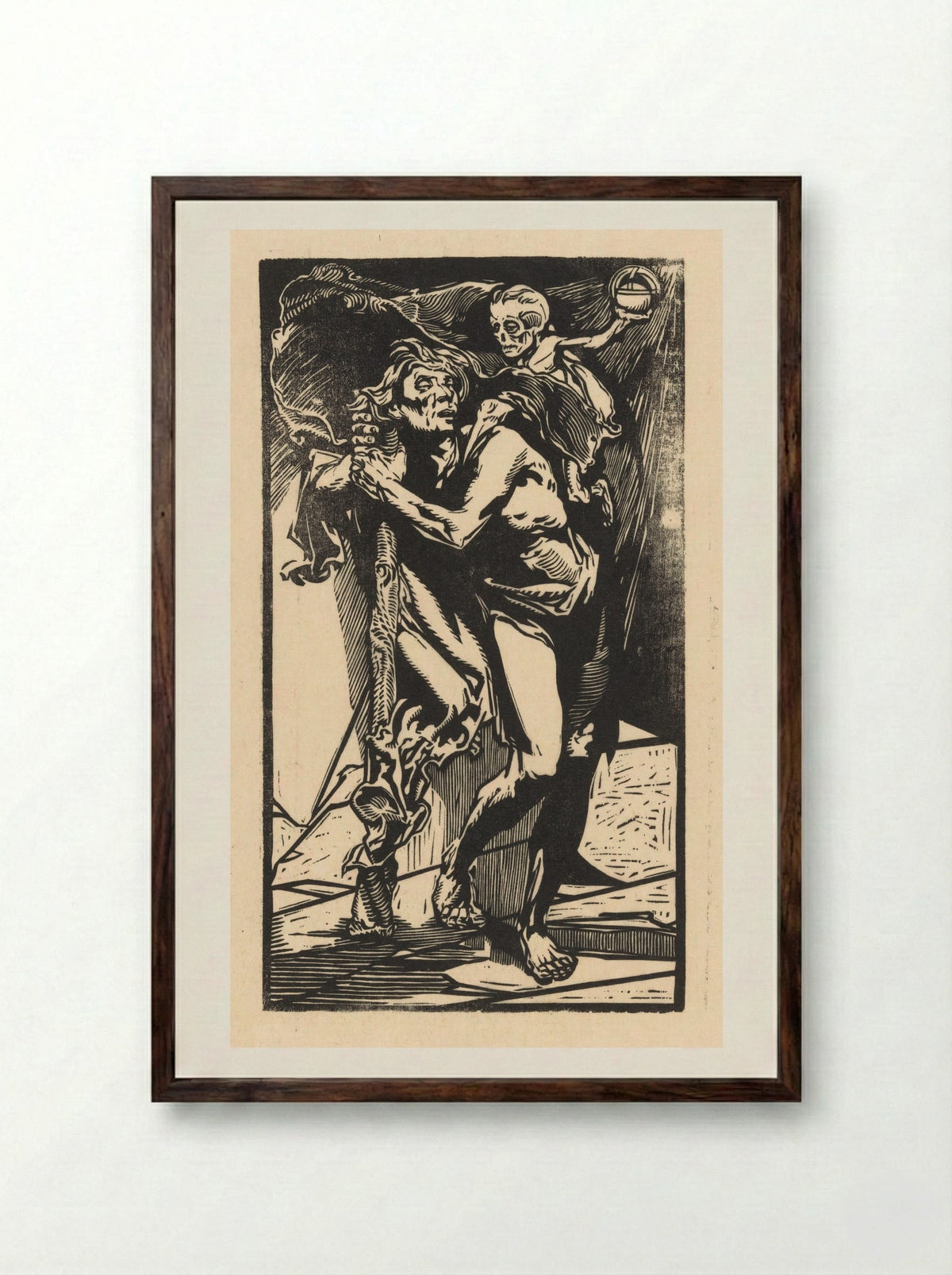 Man met de Dood op zijn rug - Johannes Josephus Aarts - Framed Print Dark Wood