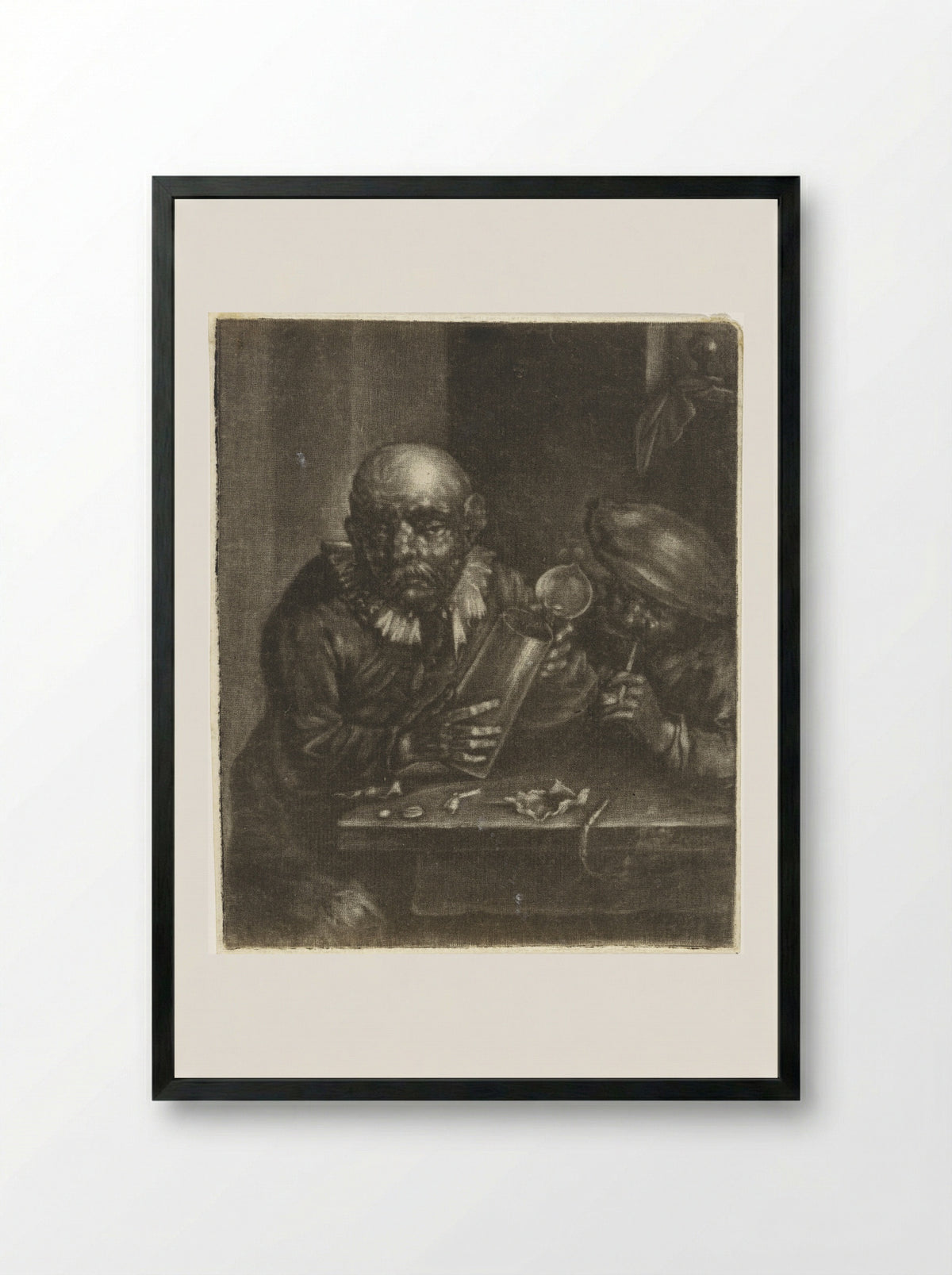 Man met een bierkan en een roker - Marcellus Laroon - Framed Print Black