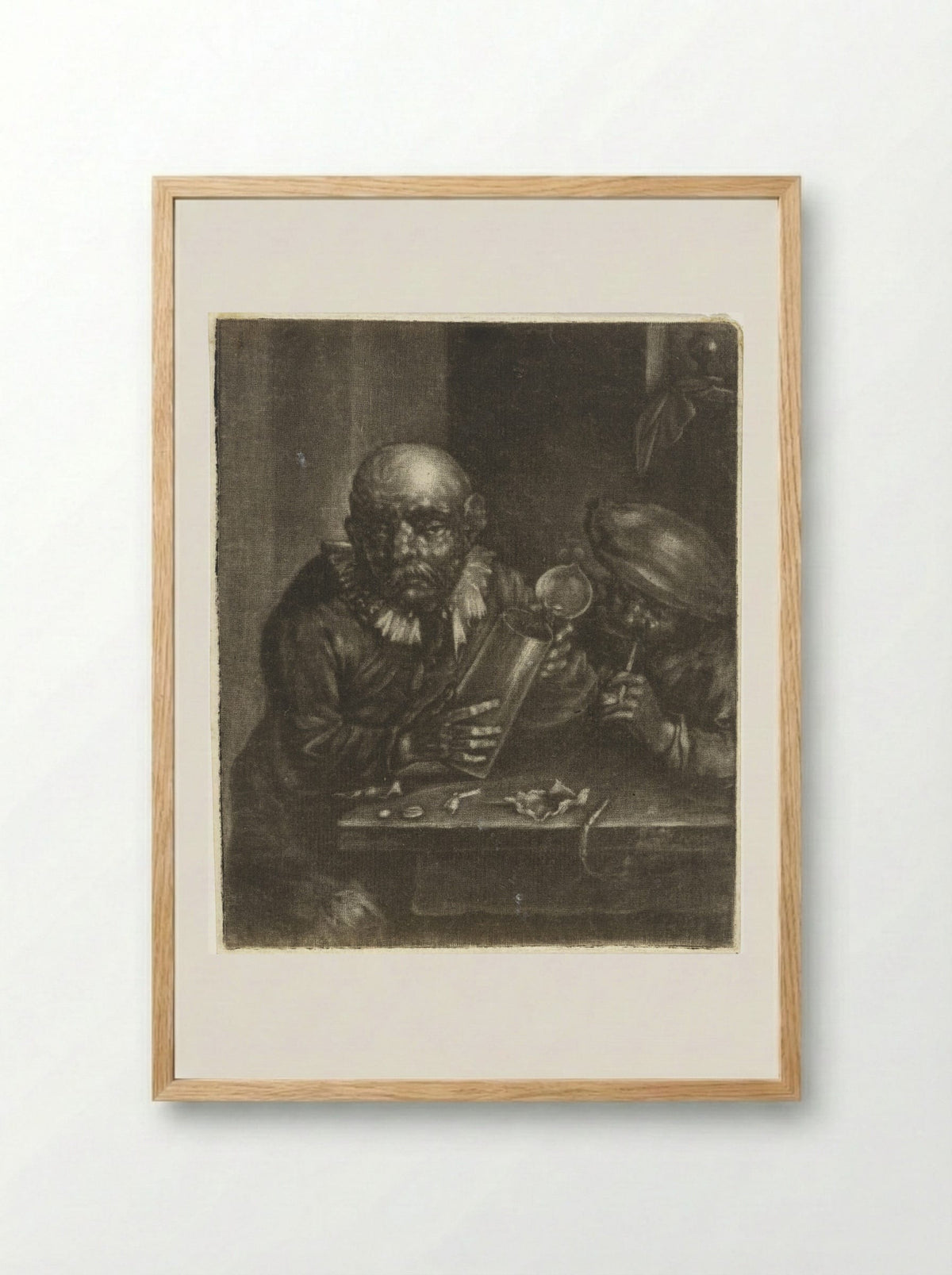 Man met een bierkan en een roker - Marcellus Laroon - Framed Print Wood