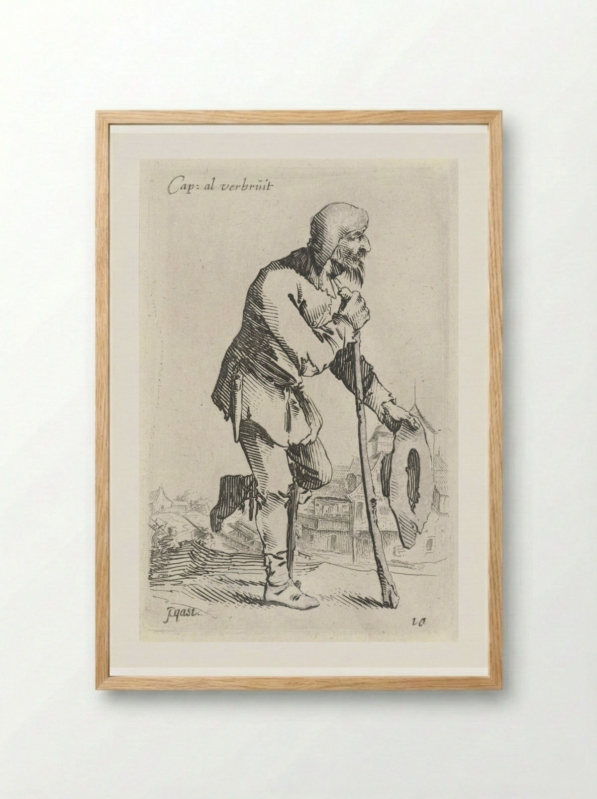 Man met hoed in de hand, leunend op krukken - Salomon Savery - Framed Print Wood