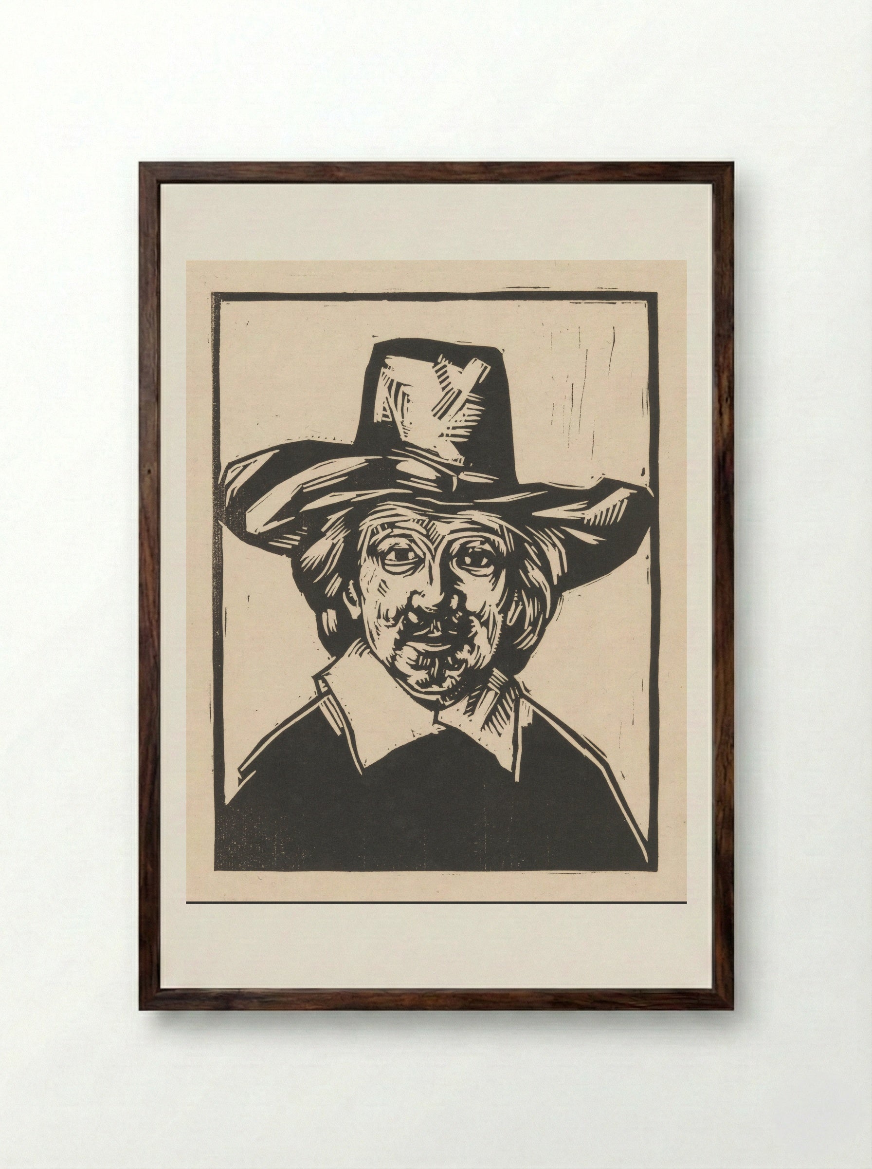 Man met hoed - Henri Jonas - Framed Print Dark Wood