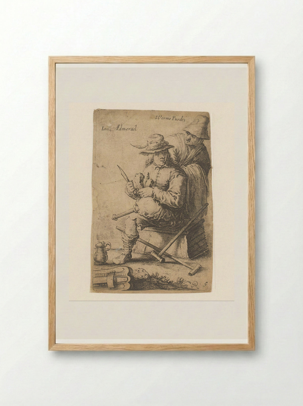 Man met houten been en een oude vrouw - Salomon Savery - Framed Print Wood