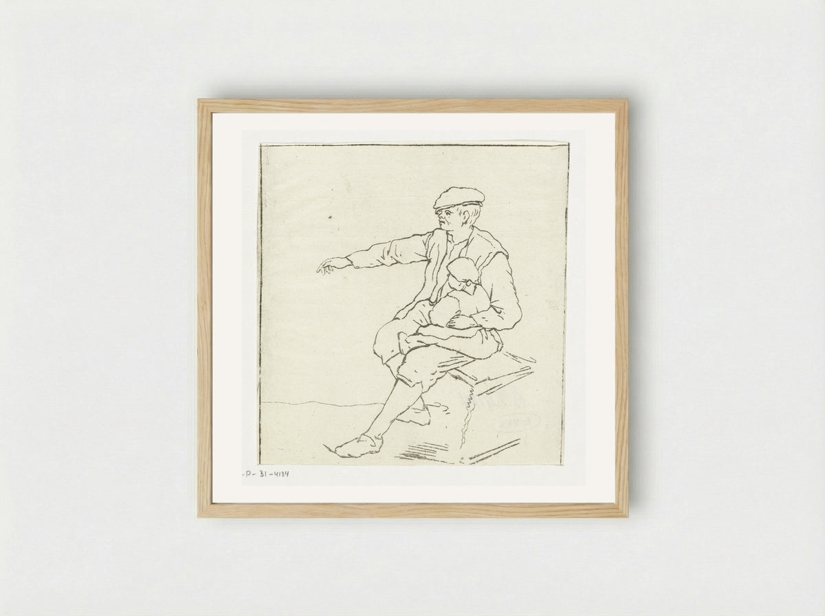 Man met kind - Anthonie van den Bos - Framed Print Wood