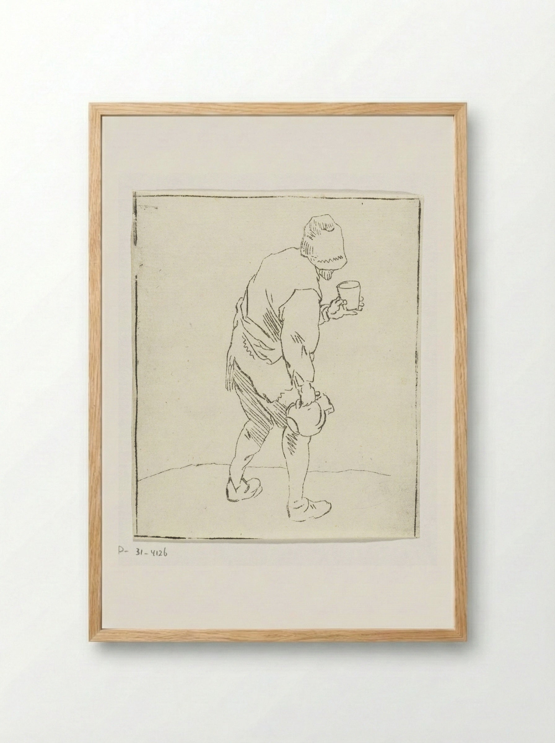 Man met kruik en glas - Anthonie van den Bos - Framed Print Wood