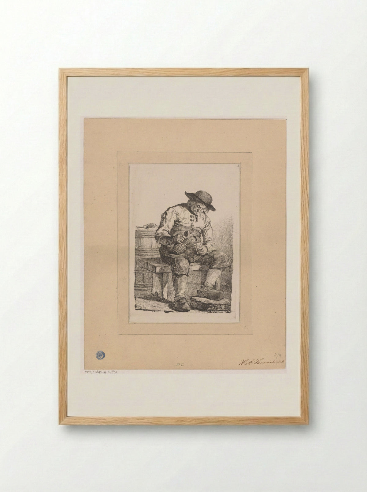 Man met kruik en glas - Willem Albertus Haanebrink - Framed Print Wood