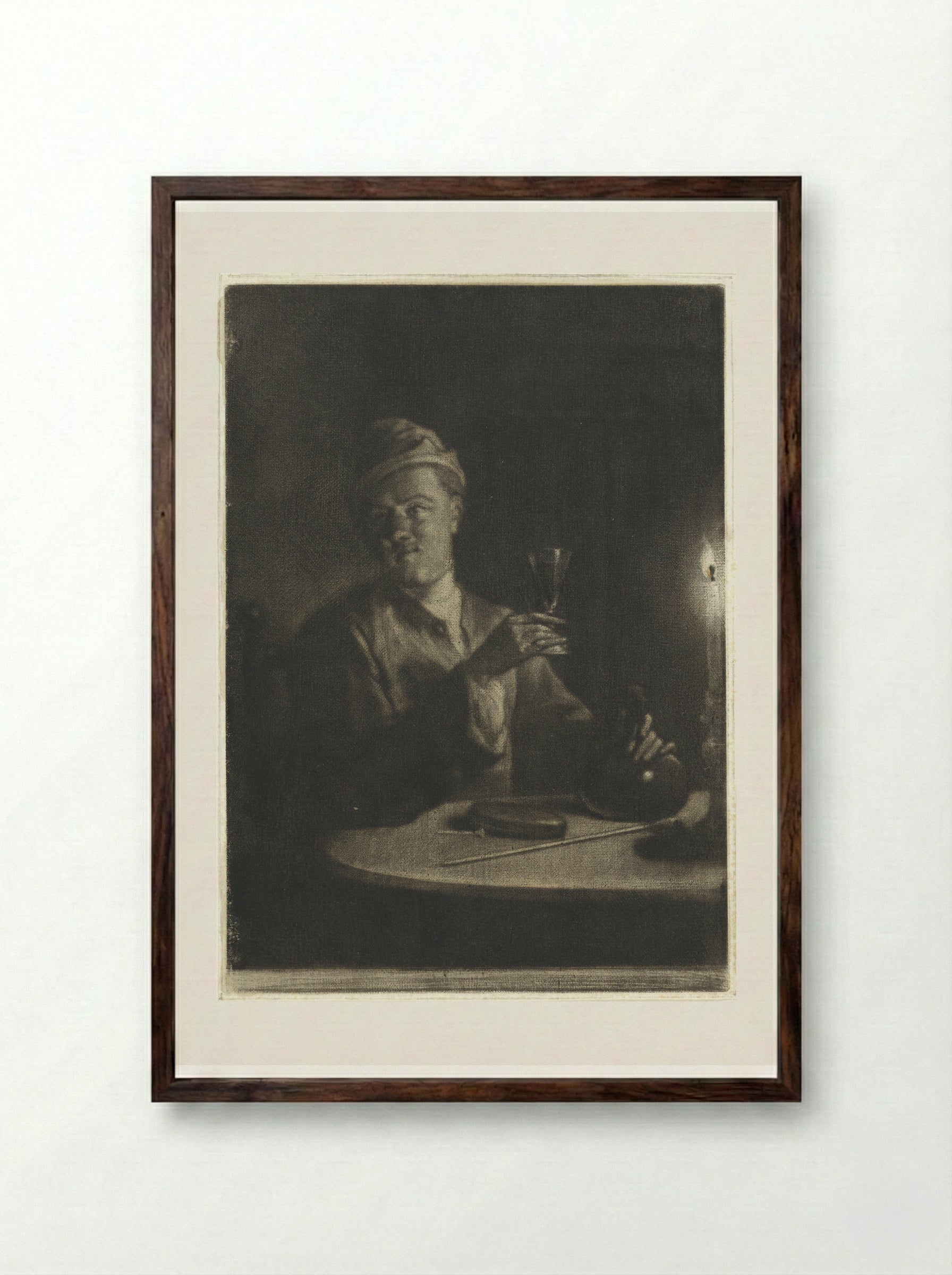 Man met opgeheven glas - Aert Schouman - Framed Print Dark Wood