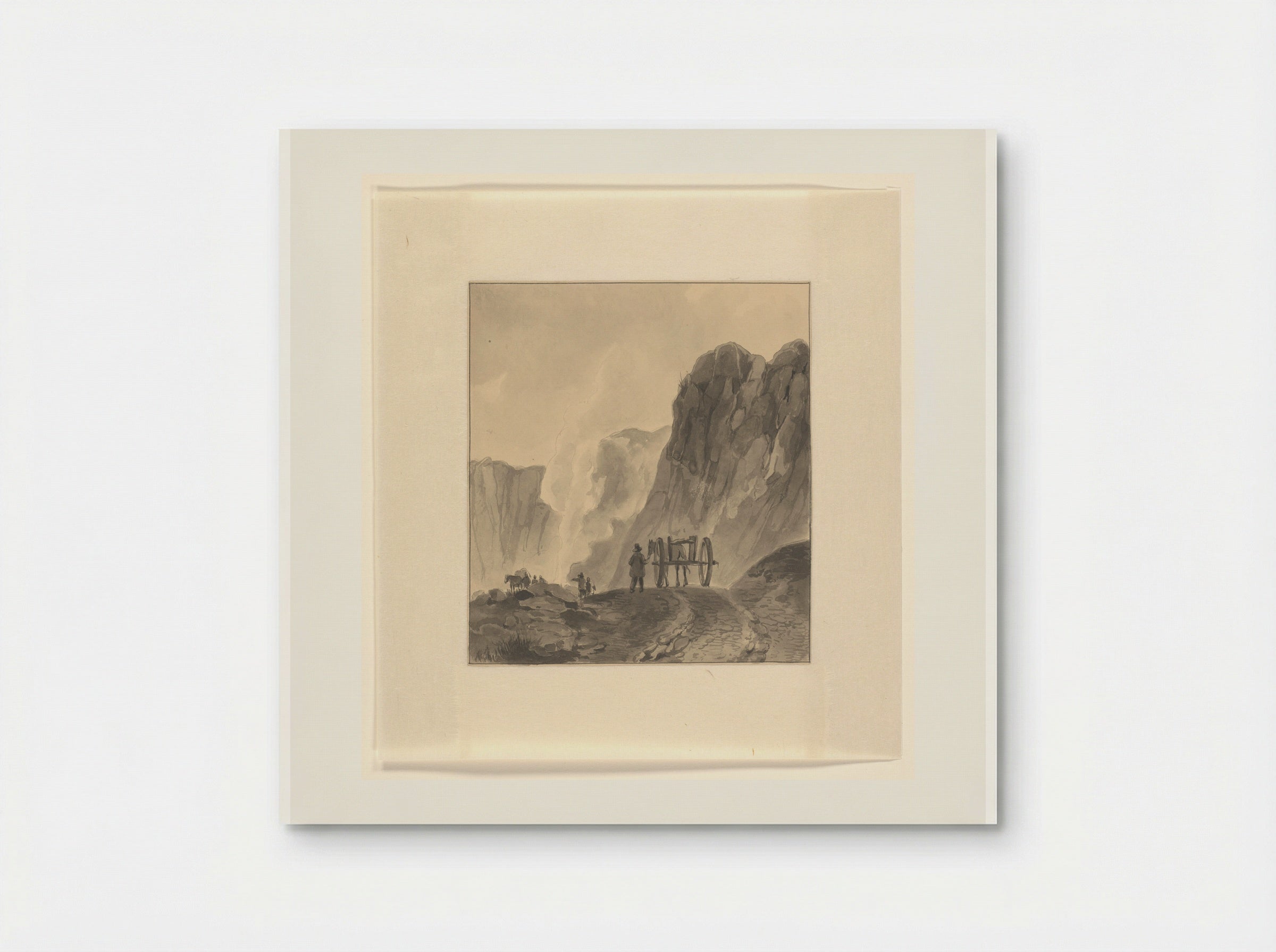 Man met paard en wagen in een berglandschap - Johannes van Reijn - Poster