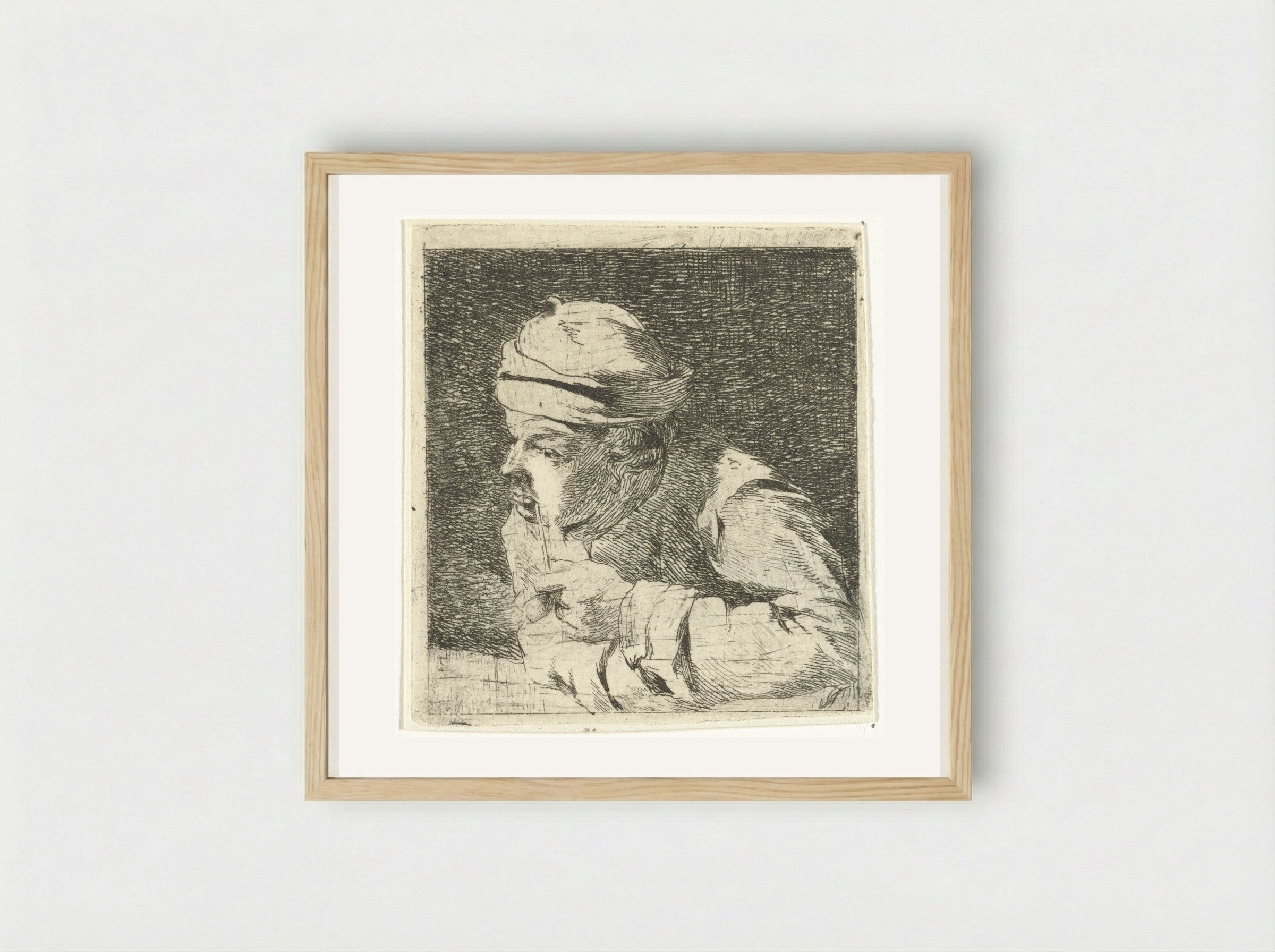 Man met pijp - Hermanus van Brussel - Framed Print Wood