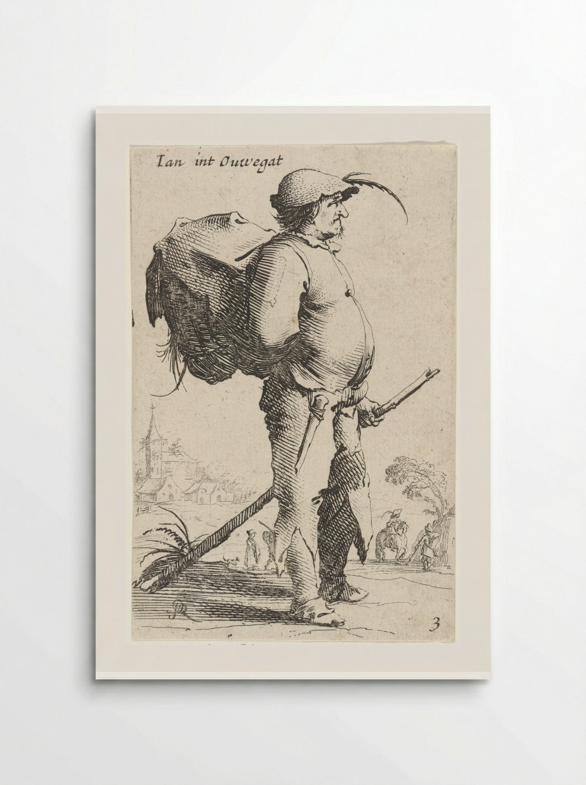 Man met rugzak en stok, gezien en profil - Salomon Savery - Poster