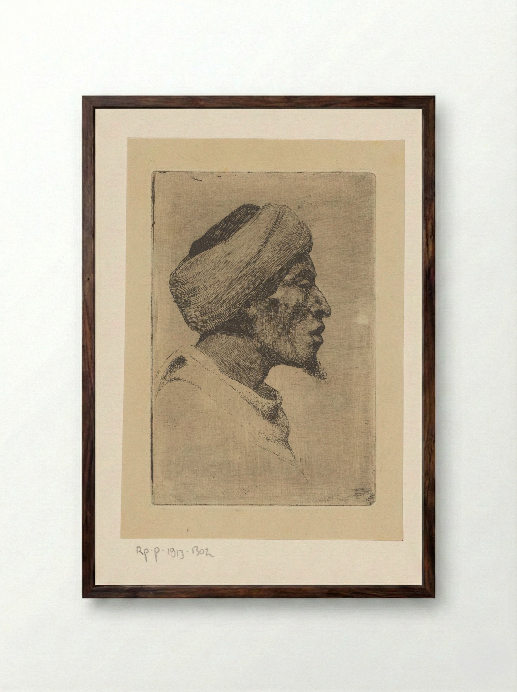 Man met tulband en baard - Philip Zilcken - Framed Print Dark Wood