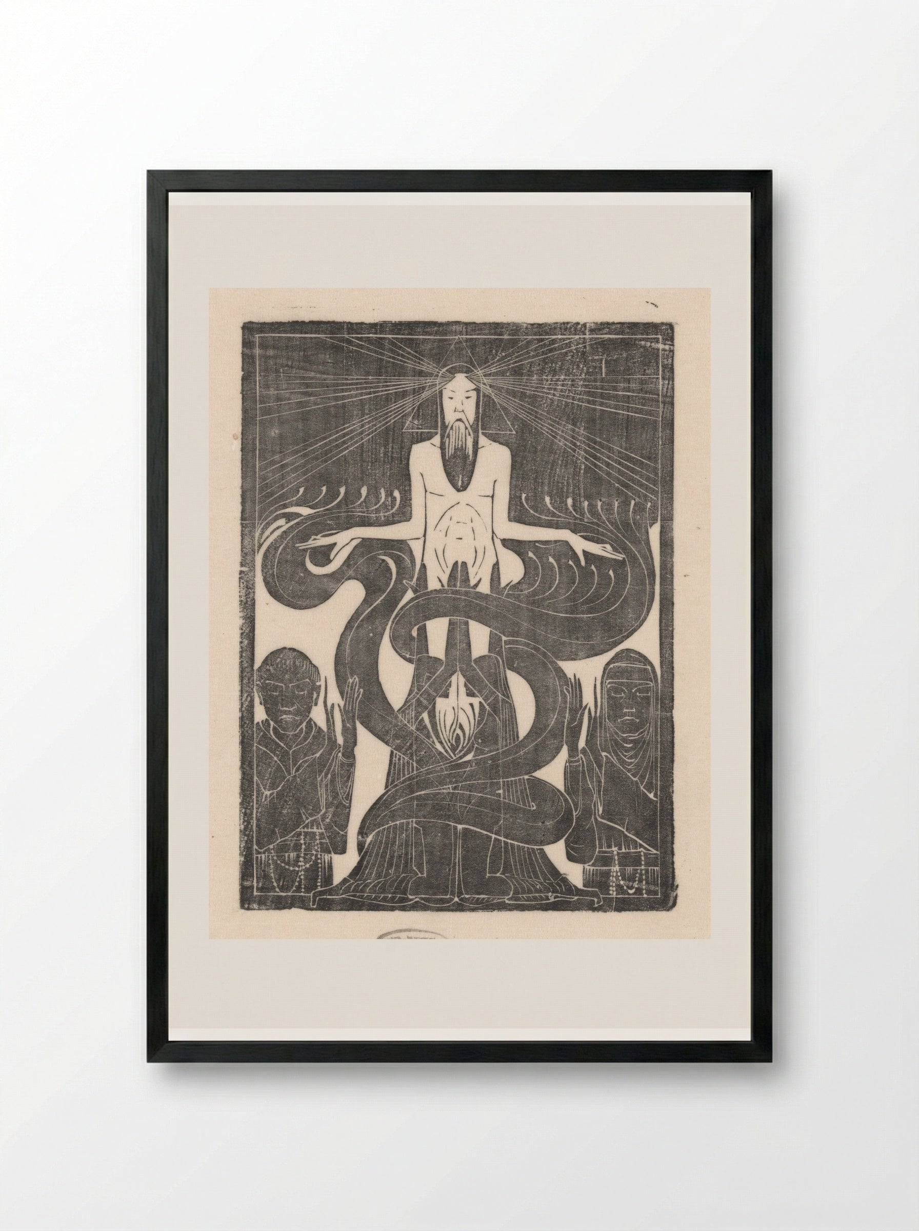 Man met zegenende houding boven twee figuren - Karel Petrus Cornelis de Bazel - Framed Print Black