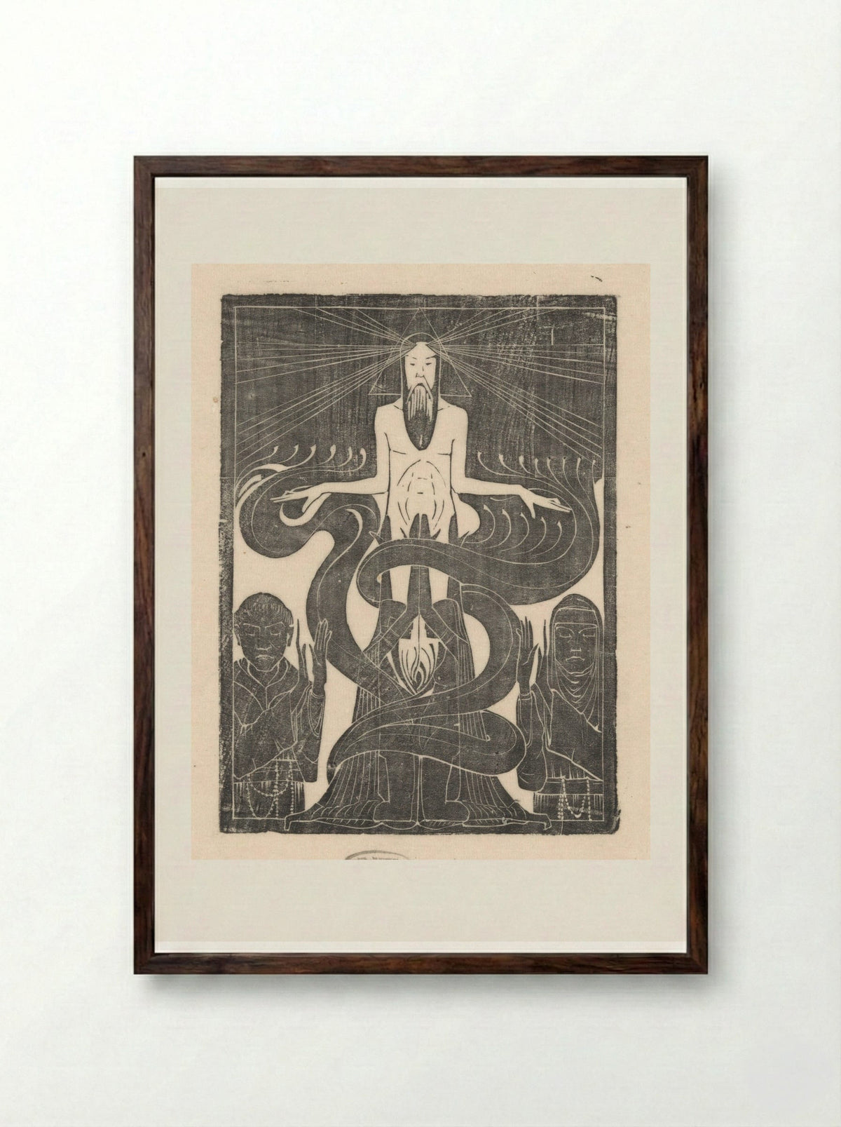 Man met zegenende houding boven twee figuren - Karel Petrus Cornelis de Bazel - Framed Print Dark Wood