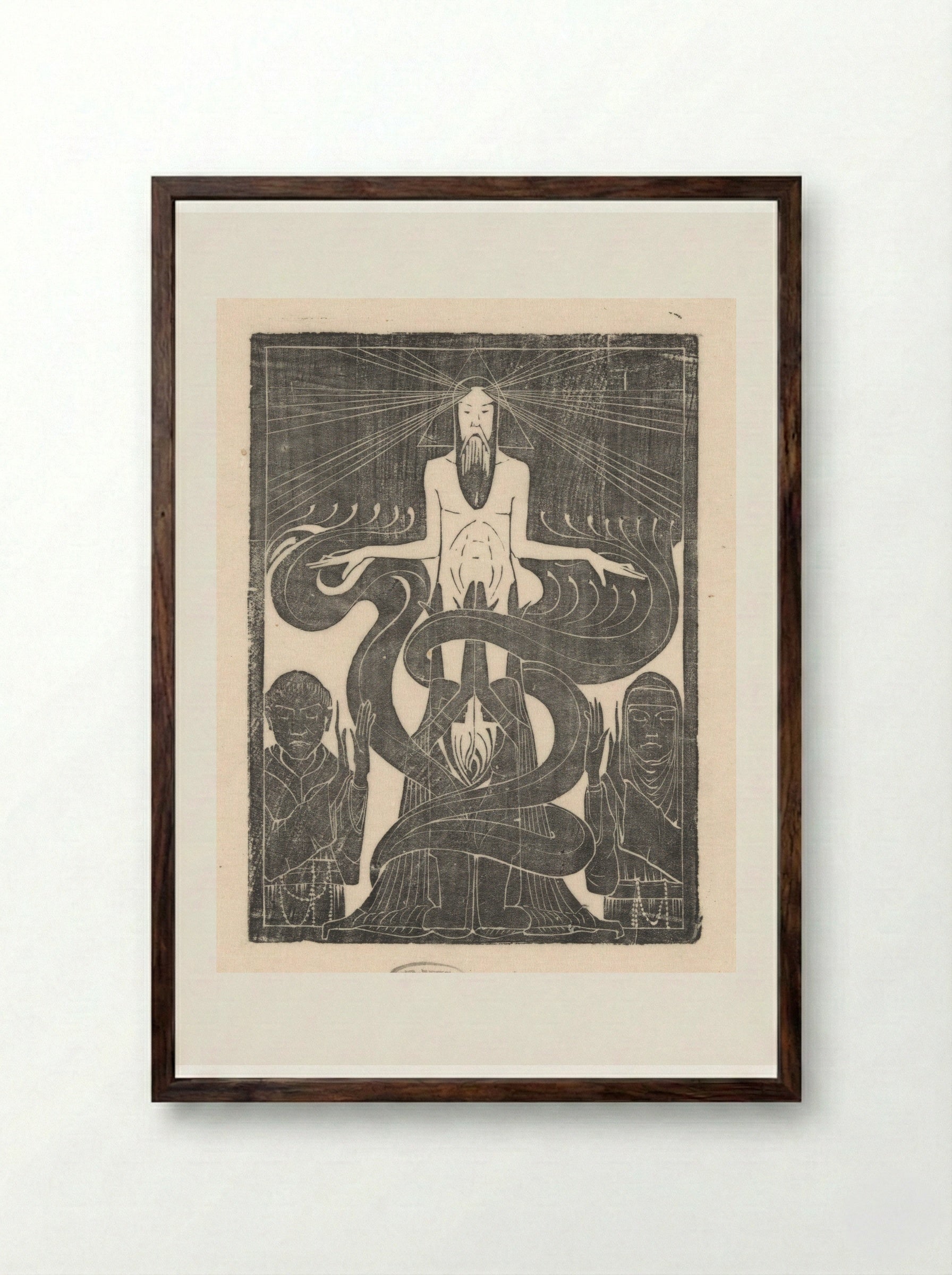 Man met zegenende houding boven twee figuren - Karel Petrus Cornelis de Bazel - Framed Print Dark Wood
