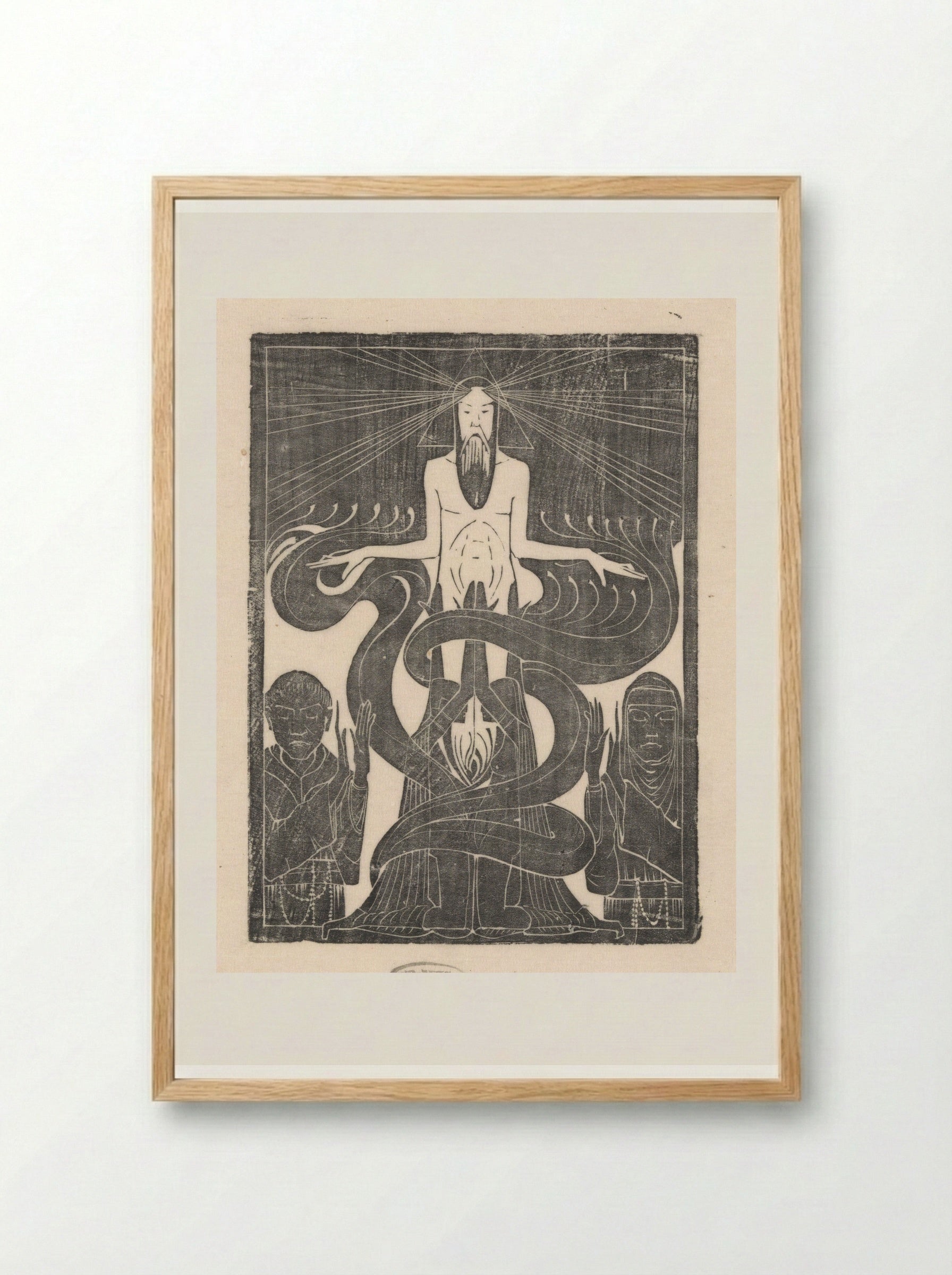 Man met zegenende houding boven twee figuren - Karel Petrus Cornelis de Bazel - Framed Print Wood